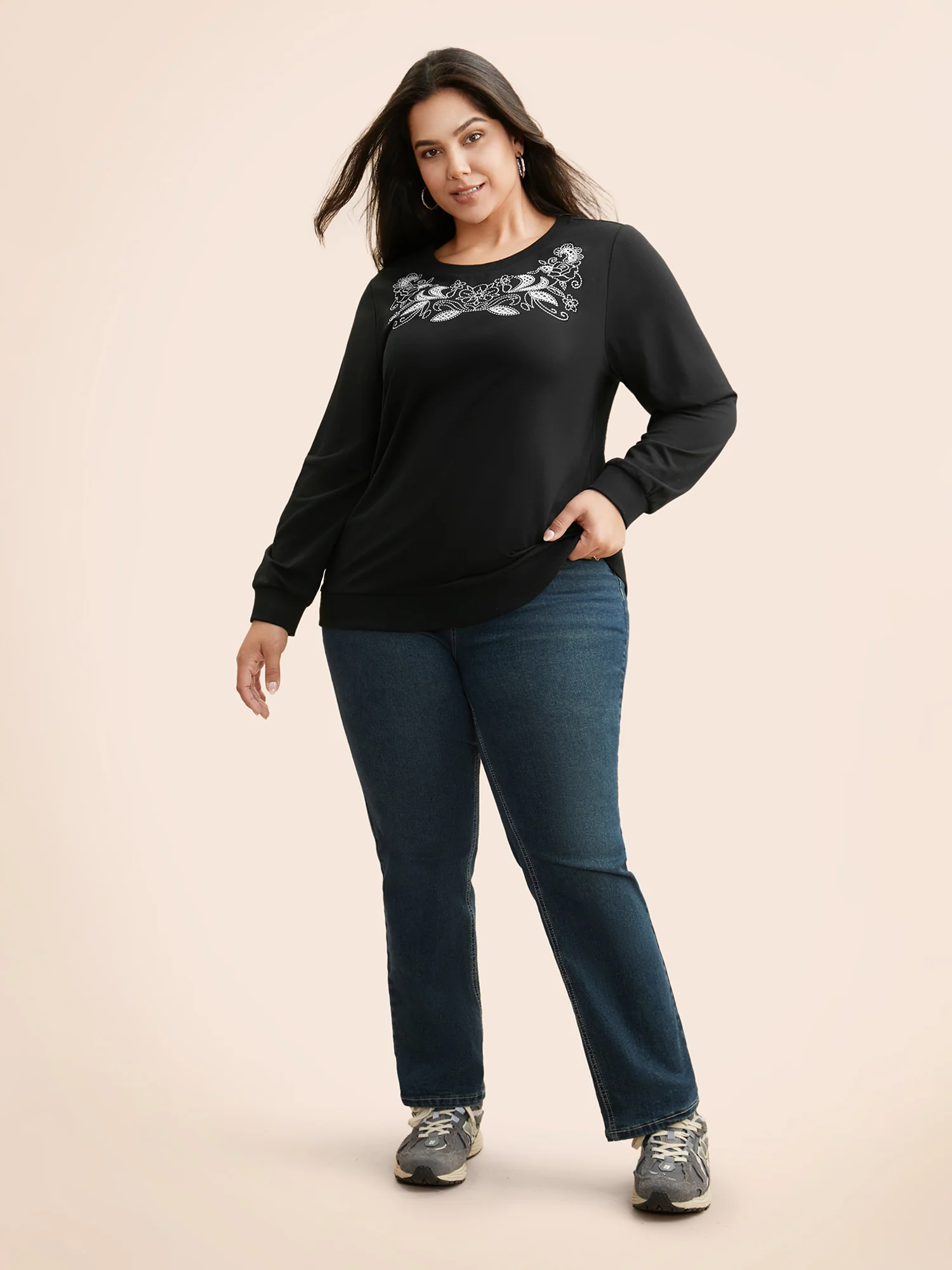 Broderie Anglaise Round Neck Sweatshirt - Image 3