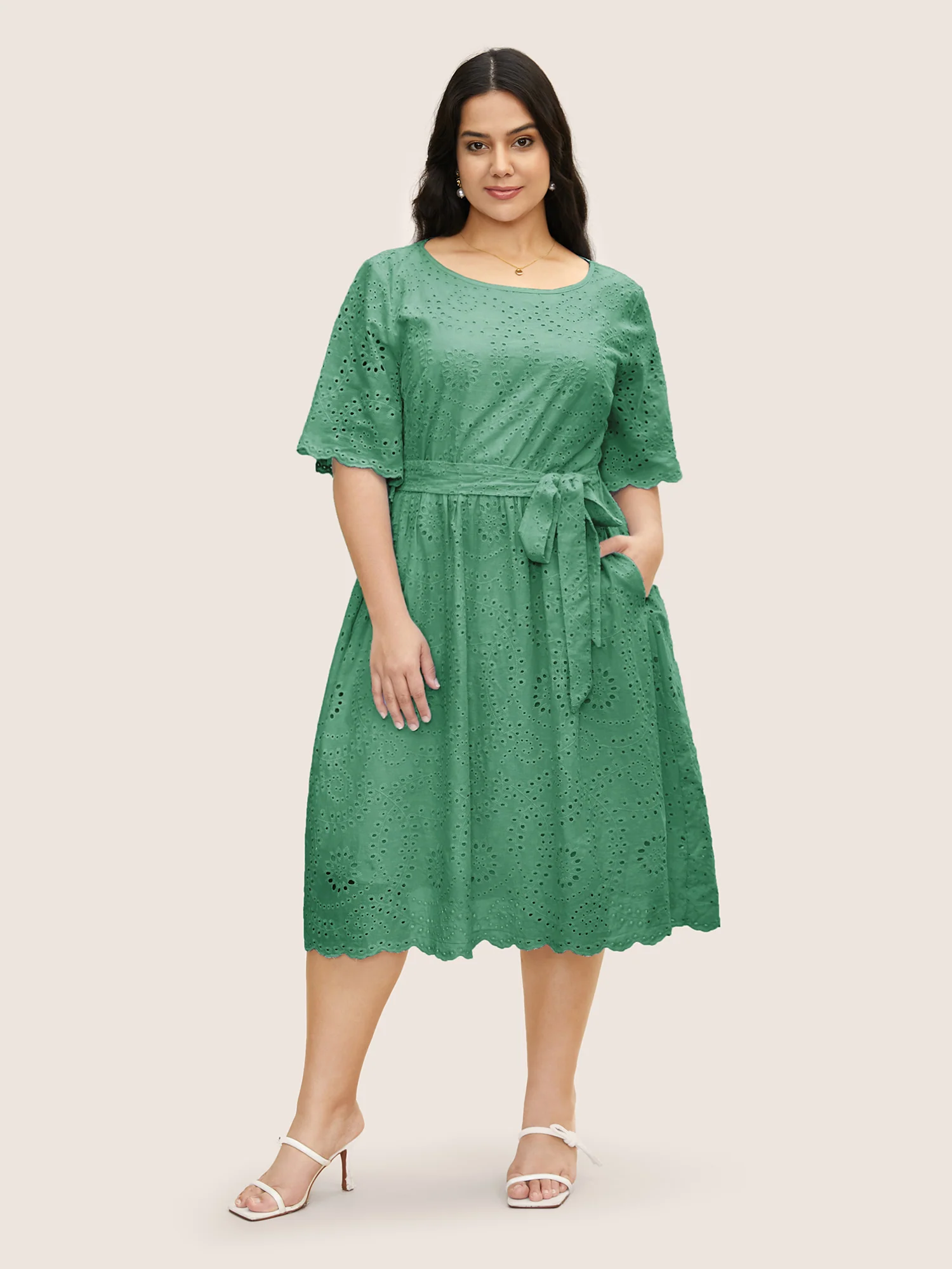 Broderie Anglaise Ruffle Sleeve Ties Dress - Image 3