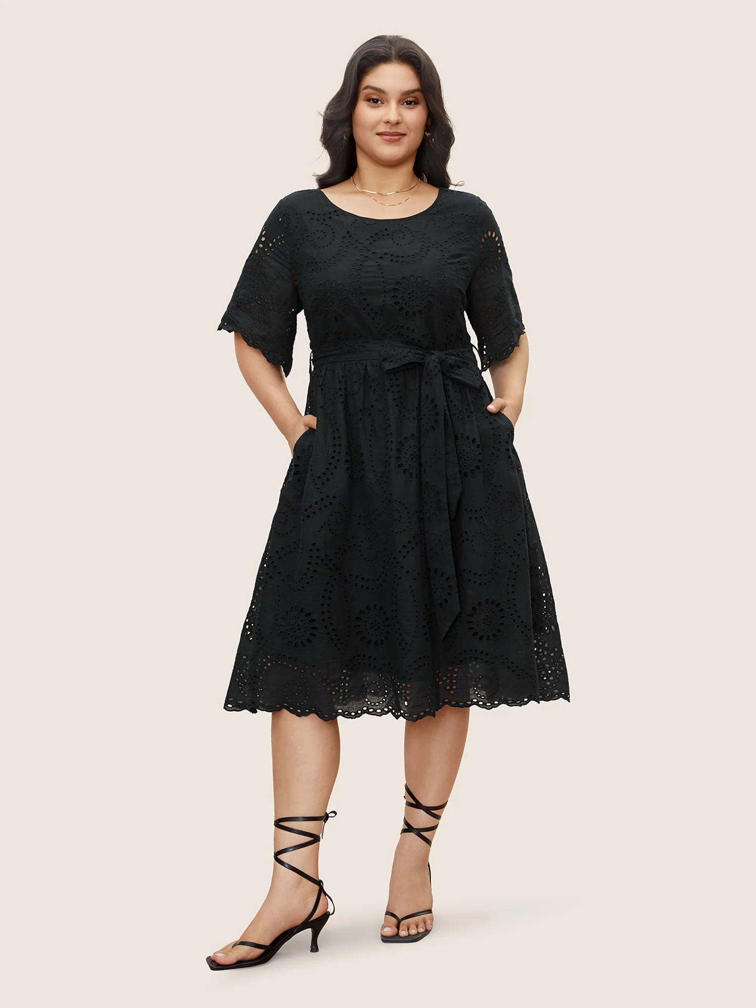 Broderie Anglaise Ruffle Sleeve Ties Dress - Image 4