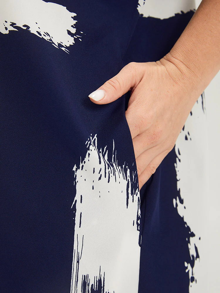 Brush Print Keyhole Pocket Dolman Sleeve Dress - Image 8