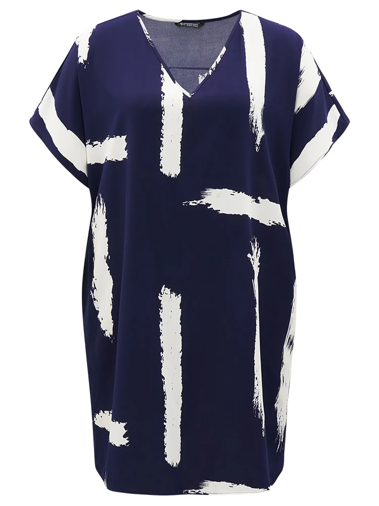 Brush Print Keyhole Pocket Dolman Sleeve Dress - Image 9