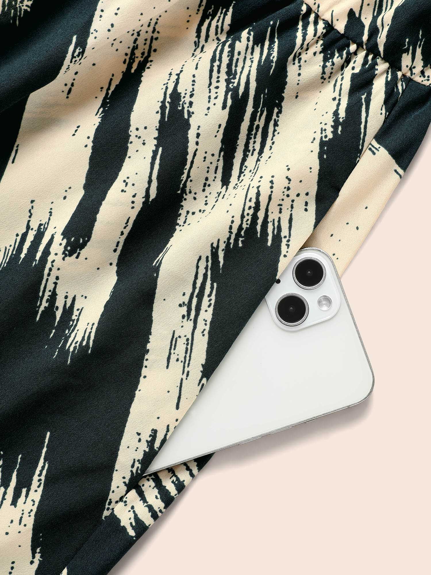 Brush Print Notched Collar Midi Dress - Image 6