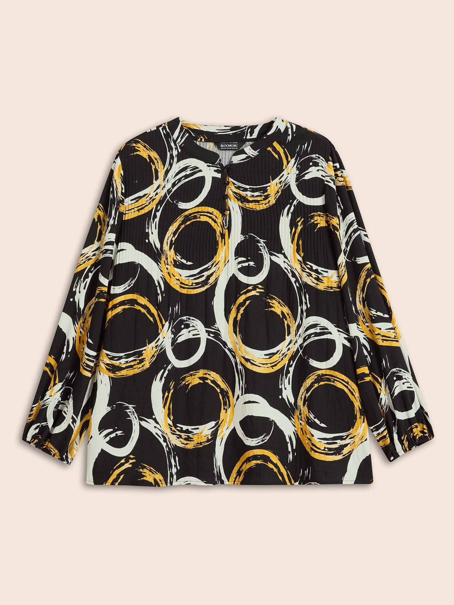 Brush Print Pleated Lantern Sleeve Blouse - Image 8