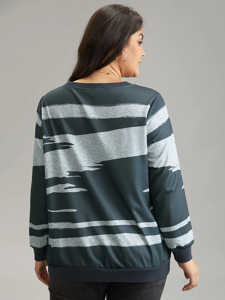 Brush Print Rib Knit Contrast Sweatshirt - Image 2