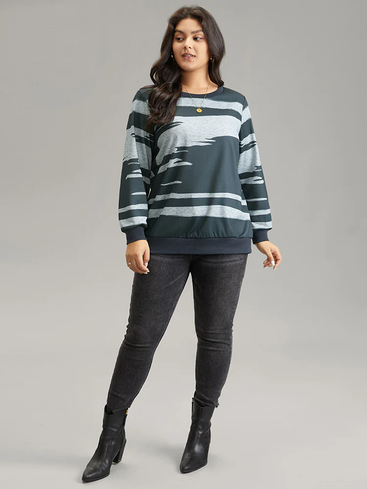 Brush Print Rib Knit Contrast Sweatshirt - Image 3