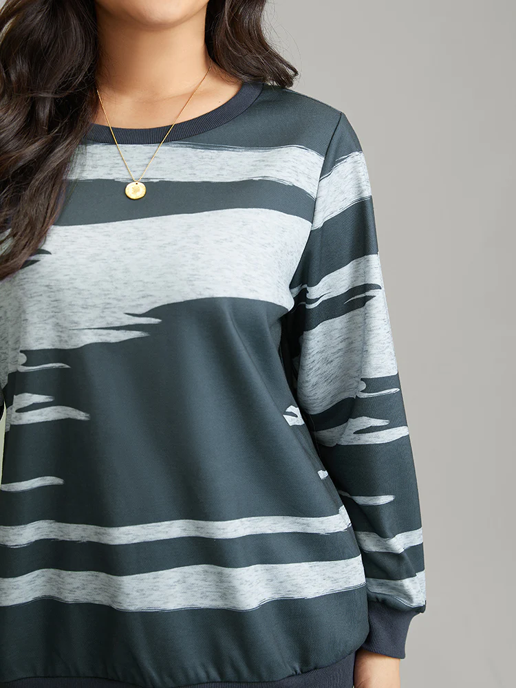 Brush Print Rib Knit Contrast Sweatshirt - Image 4