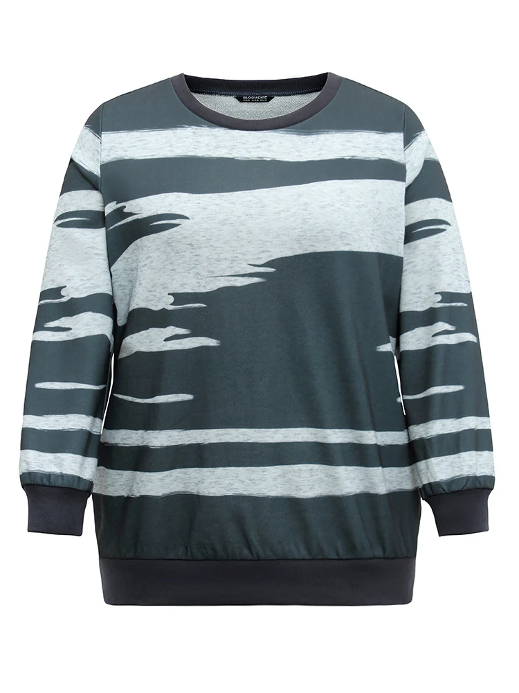 Brush Print Rib Knit Contrast Sweatshirt - Image 5