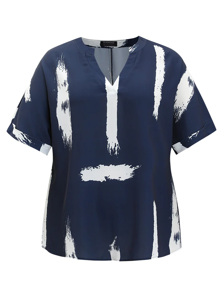 Brush Print Rolll Batwing Sleeve Blouse - Image 10