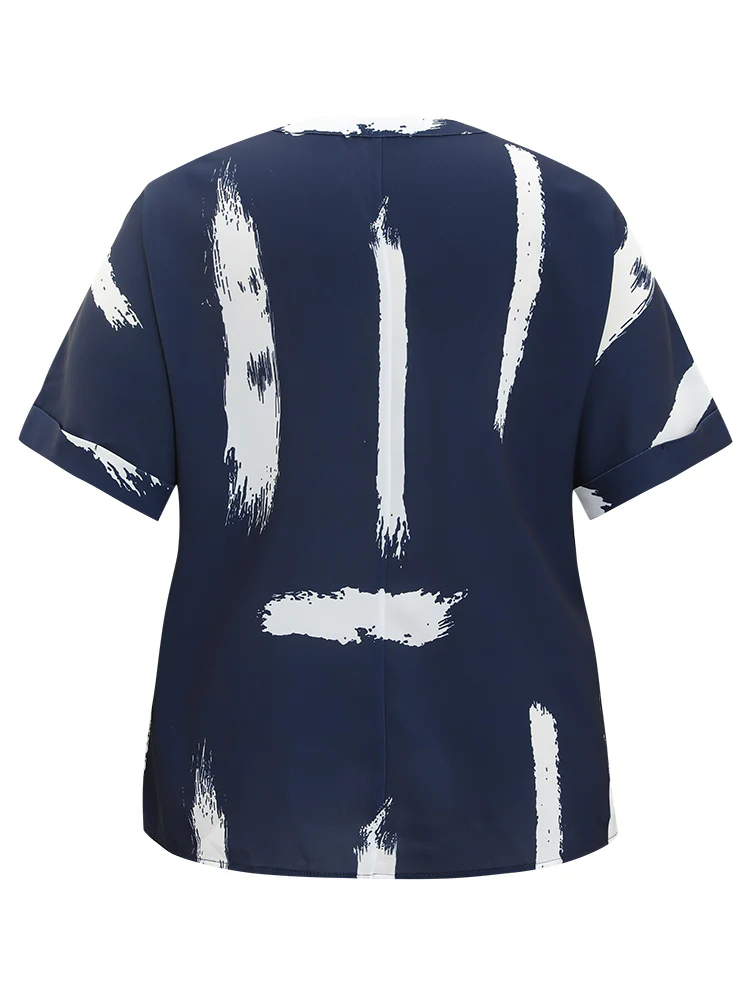 Brush Print Rolll Batwing Sleeve Blouse - Image 11