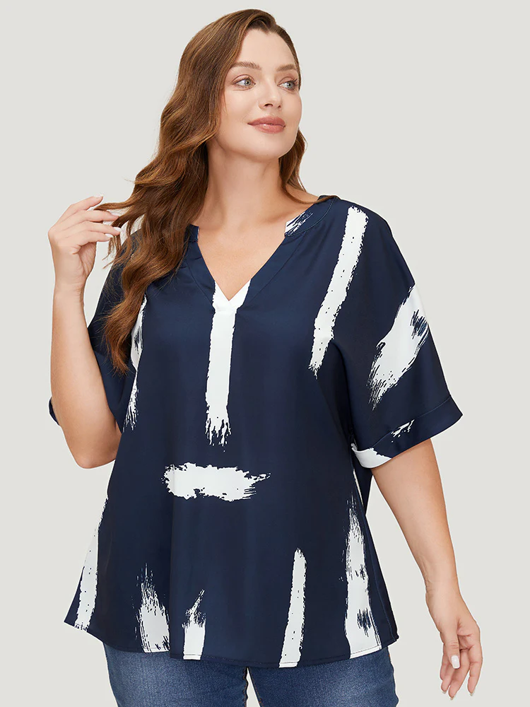 Brush Print Rolll Batwing Sleeve Blouse - Image 2