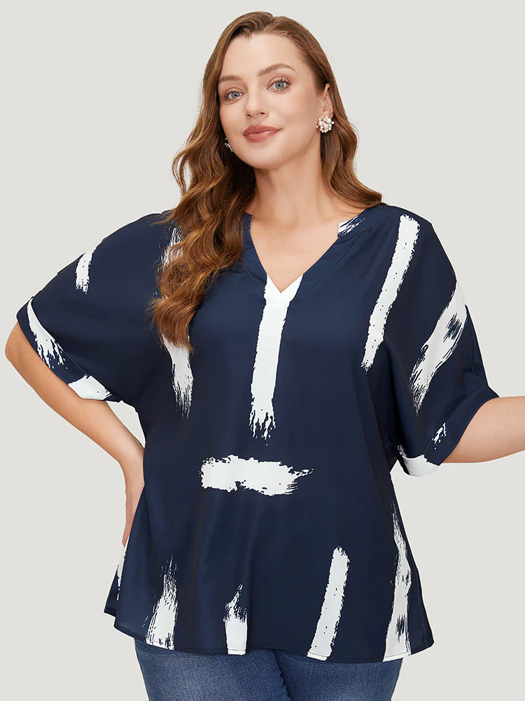 Brush Print Rolll Batwing Sleeve Blouse - Image 5