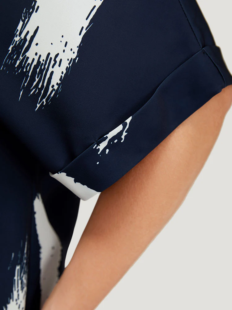 Brush Print Rolll Batwing Sleeve Blouse - Image 9