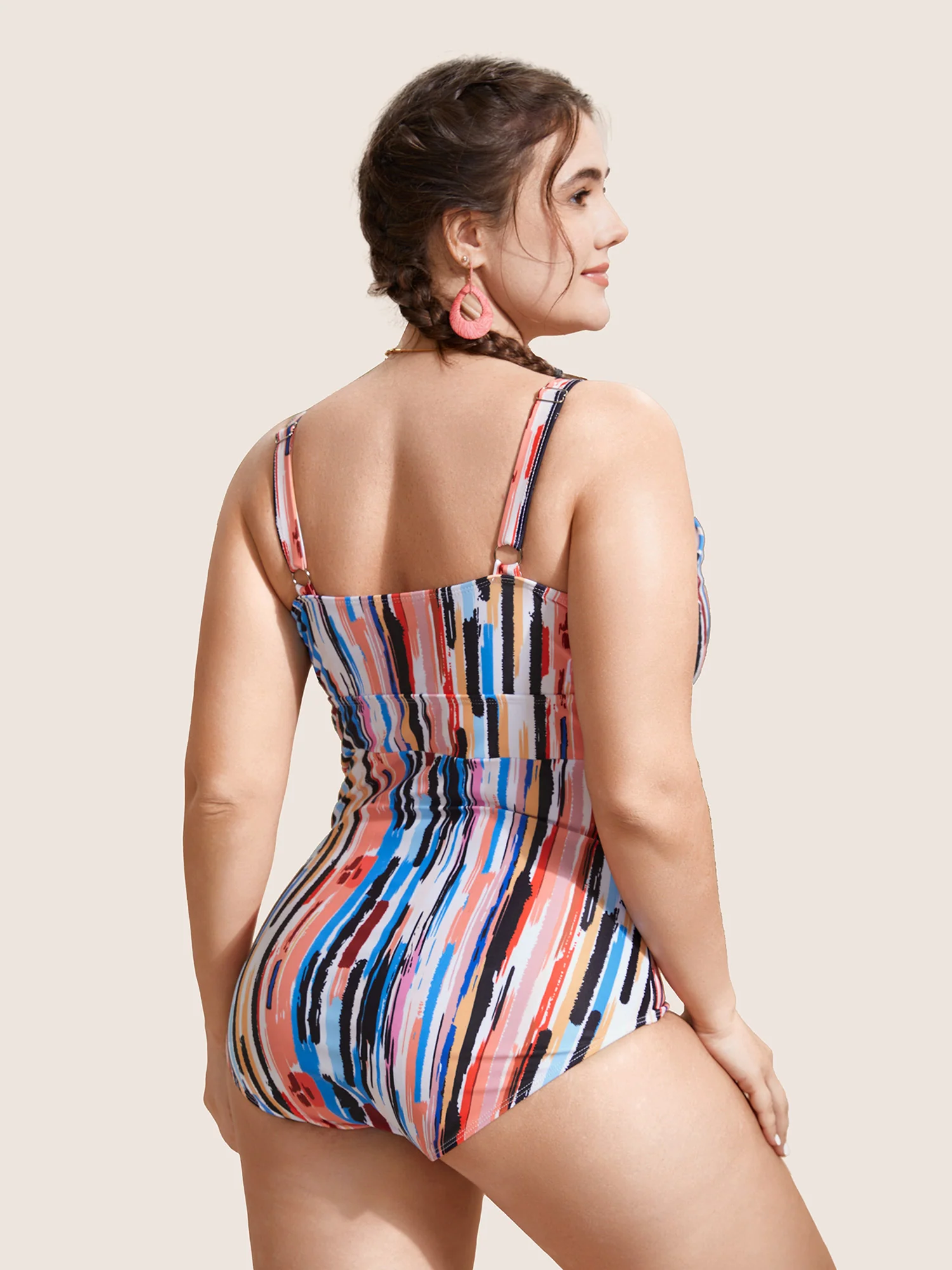 Brush Print Wrap Ruched One Piece Swimsuit - Image 2