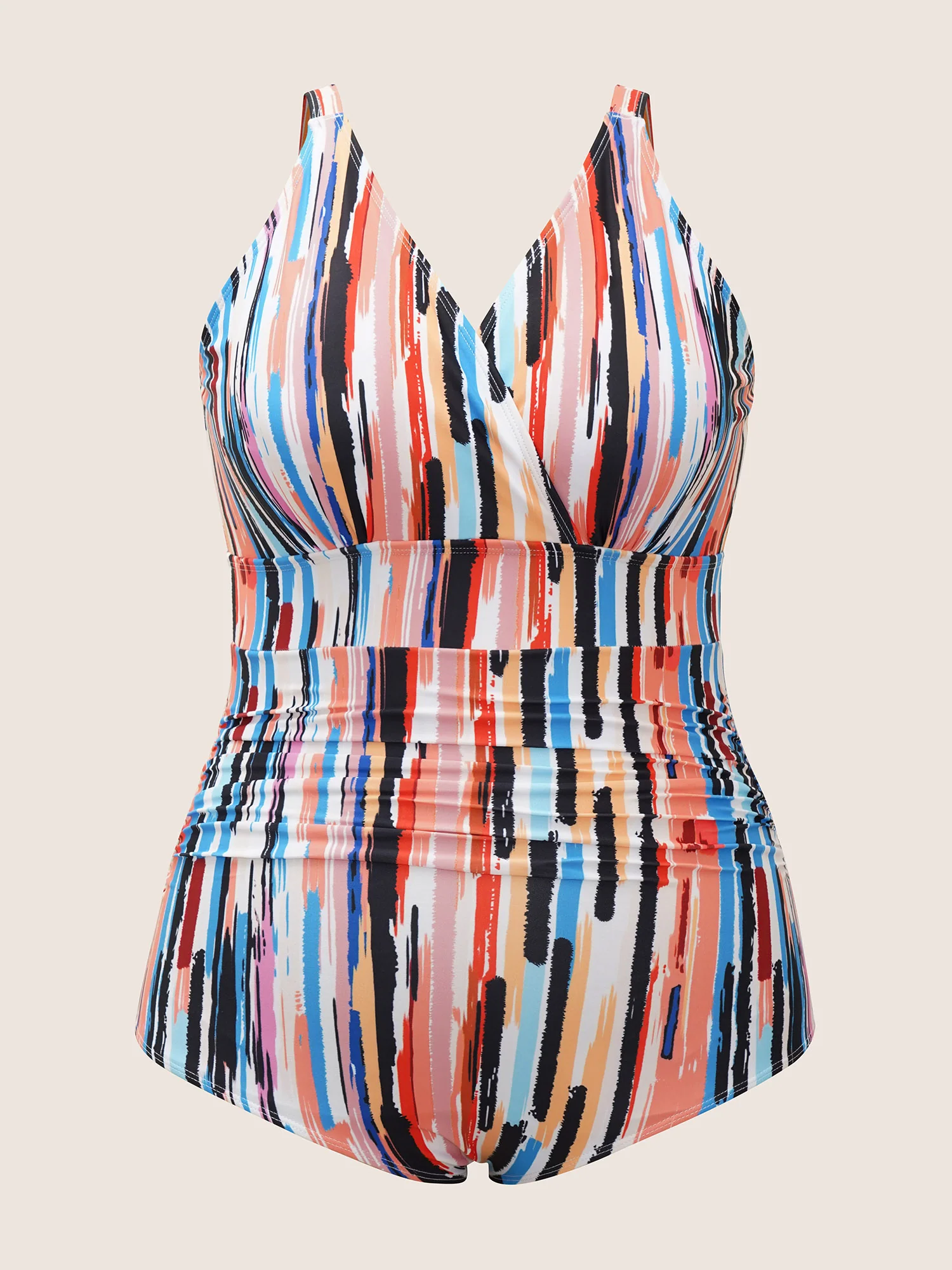 Brush Print Wrap Ruched One Piece Swimsuit - Image 7