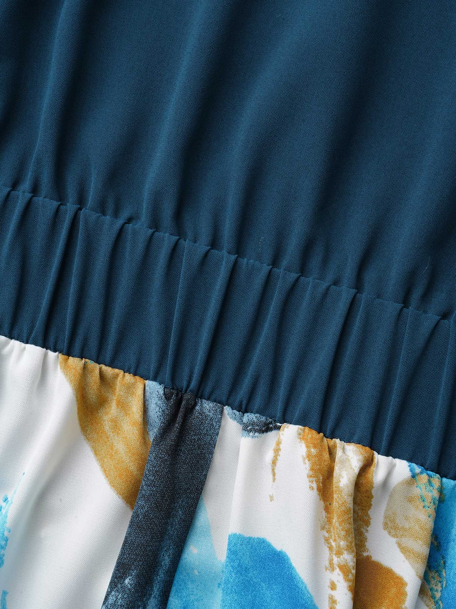 Brush Stroke Print Contrast Spliced Dress - Image 5