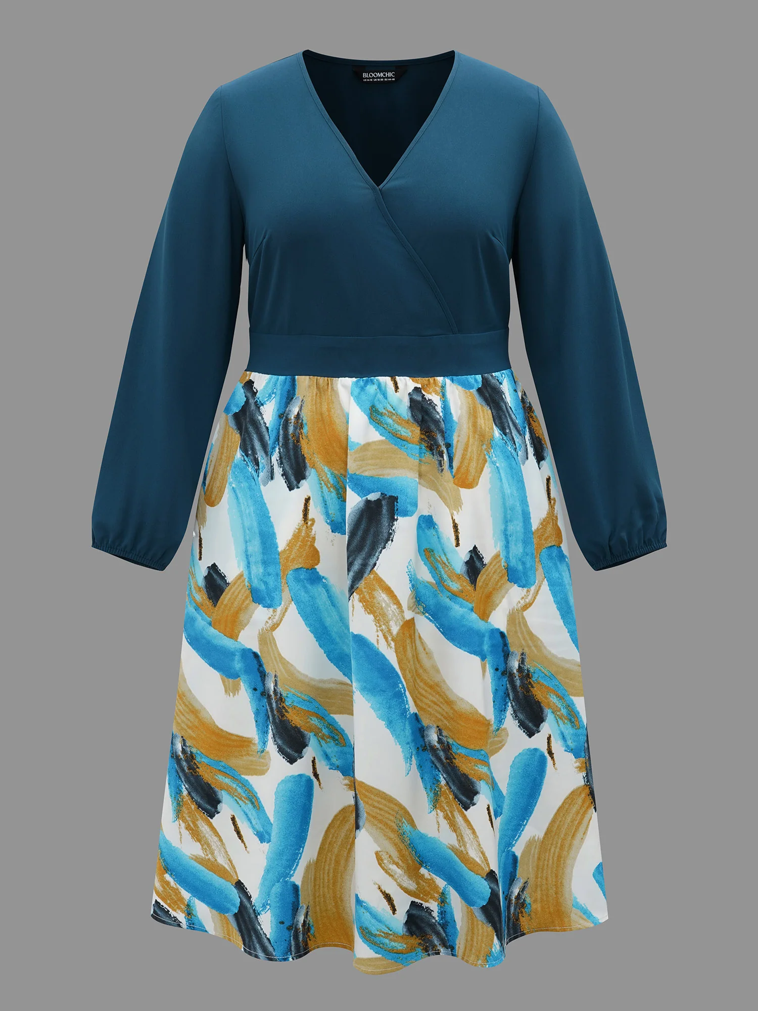 Brush Stroke Print Contrast Spliced Dress - Image 7