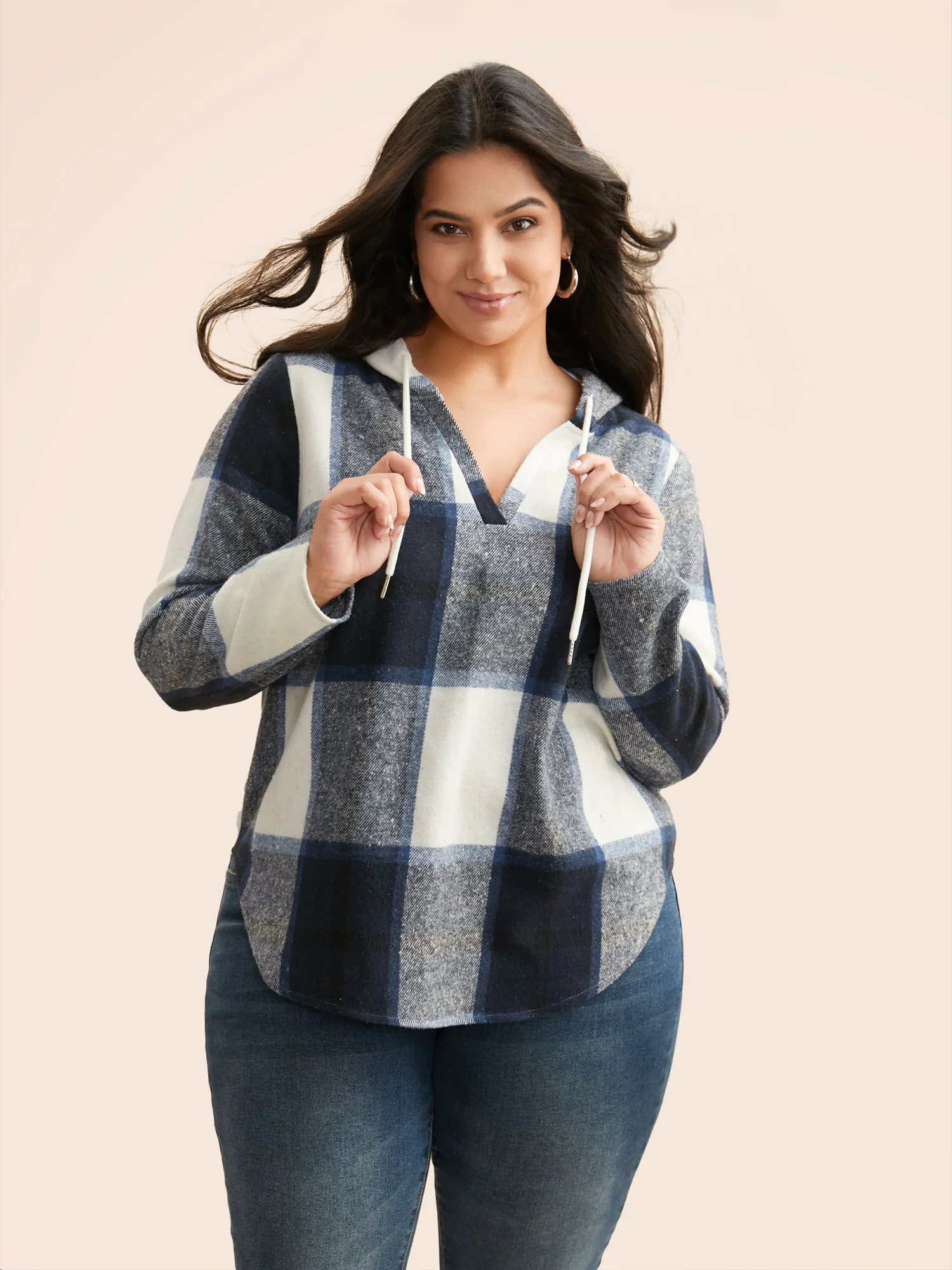 Brushed Fabric Plaid Hooded Sweatshirt - Image 10