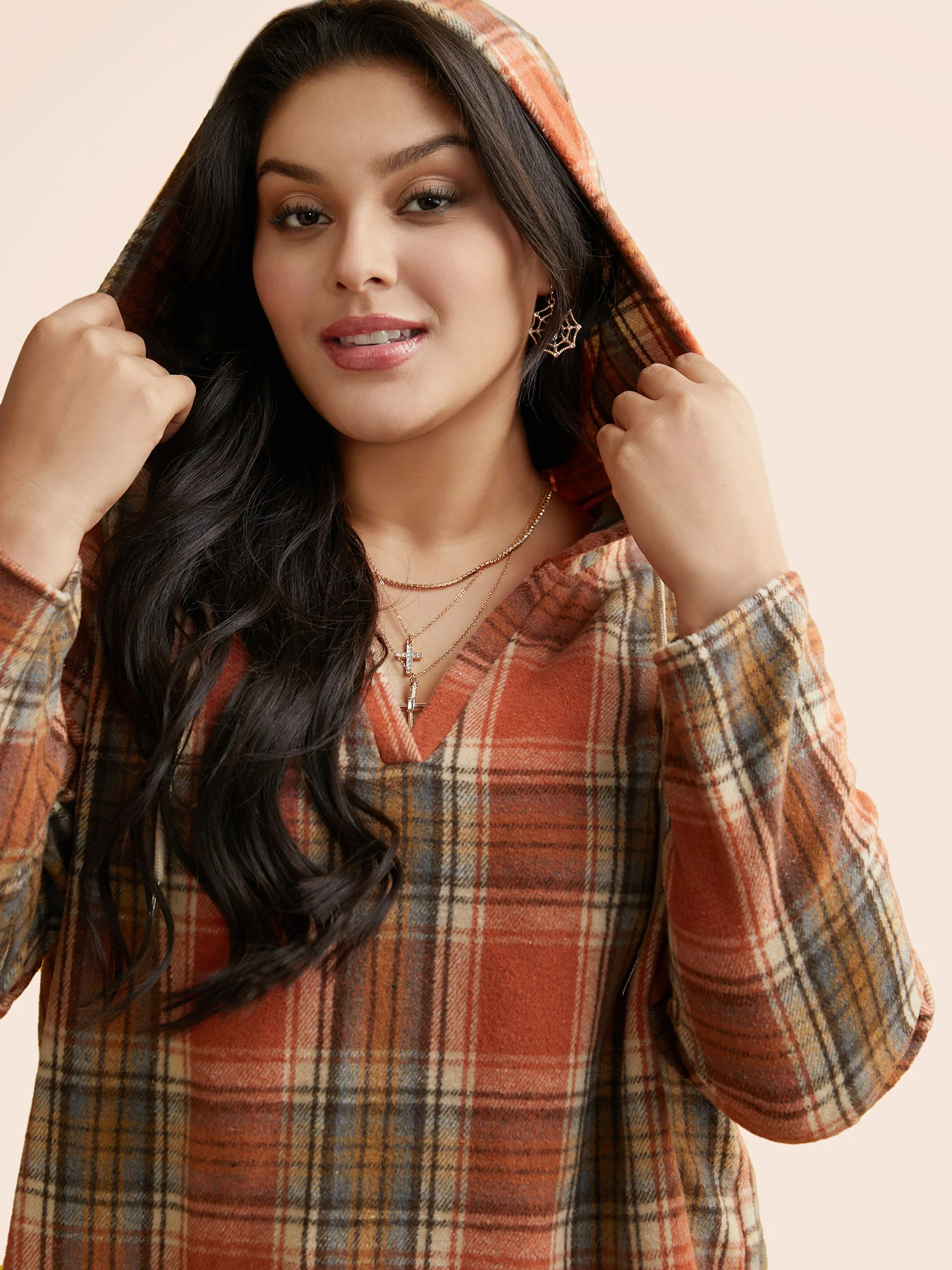 Brushed Fabric Plaid Hooded Sweatshirt - Image 11