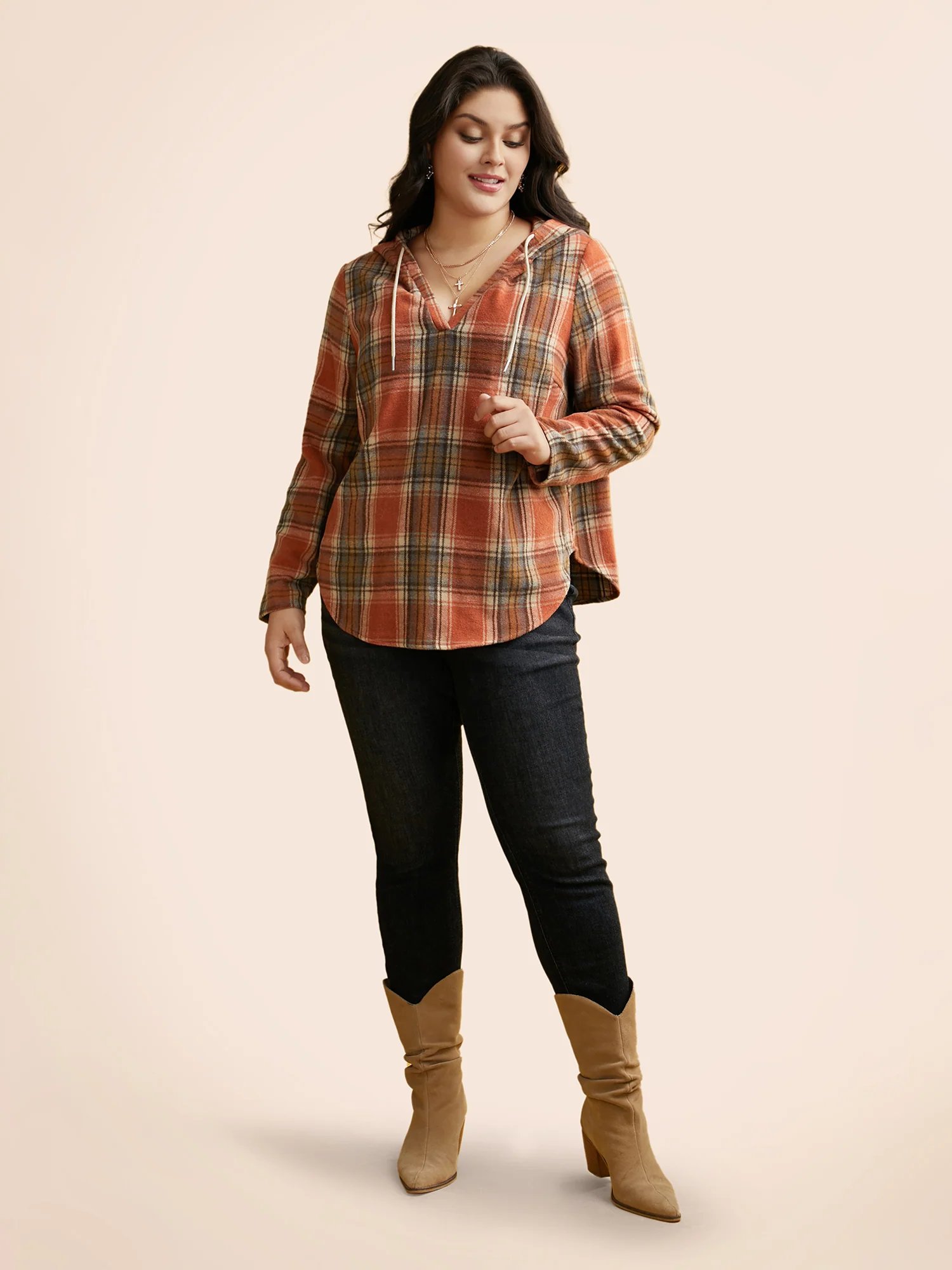 Brushed Fabric Plaid Hooded Sweatshirt - Image 12