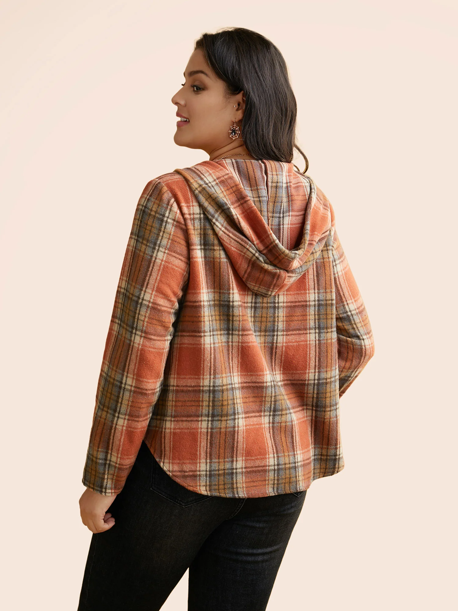 Brushed Fabric Plaid Hooded Sweatshirt - Image 14