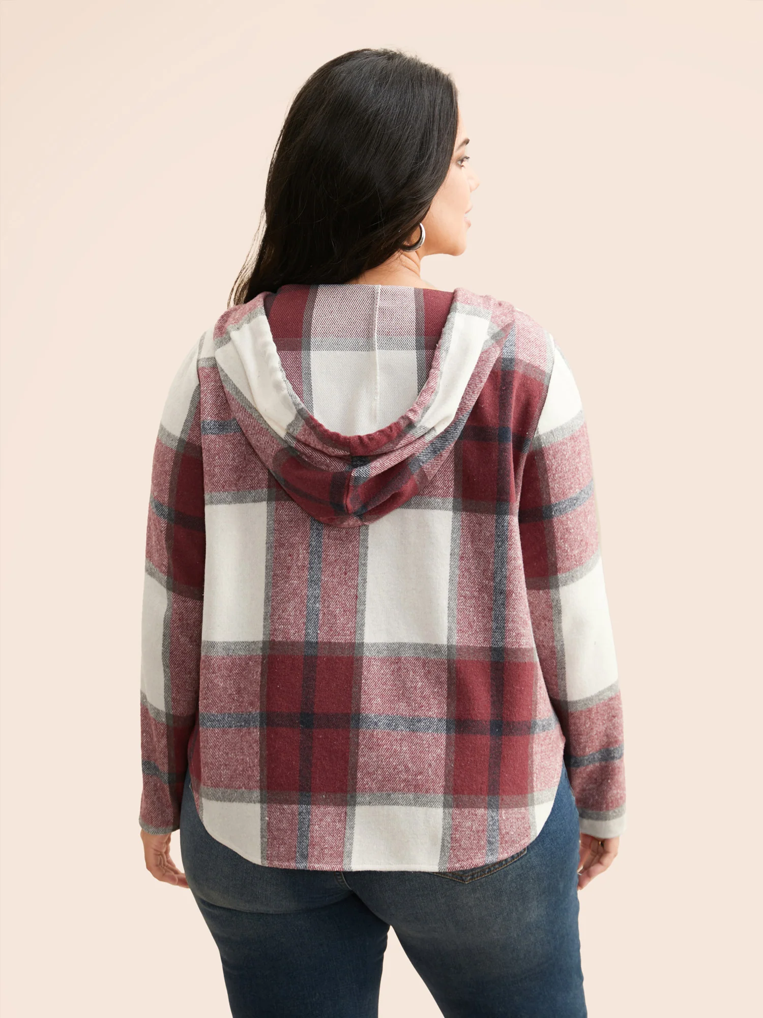 Brushed Fabric Plaid Hooded Sweatshirt - Image 3