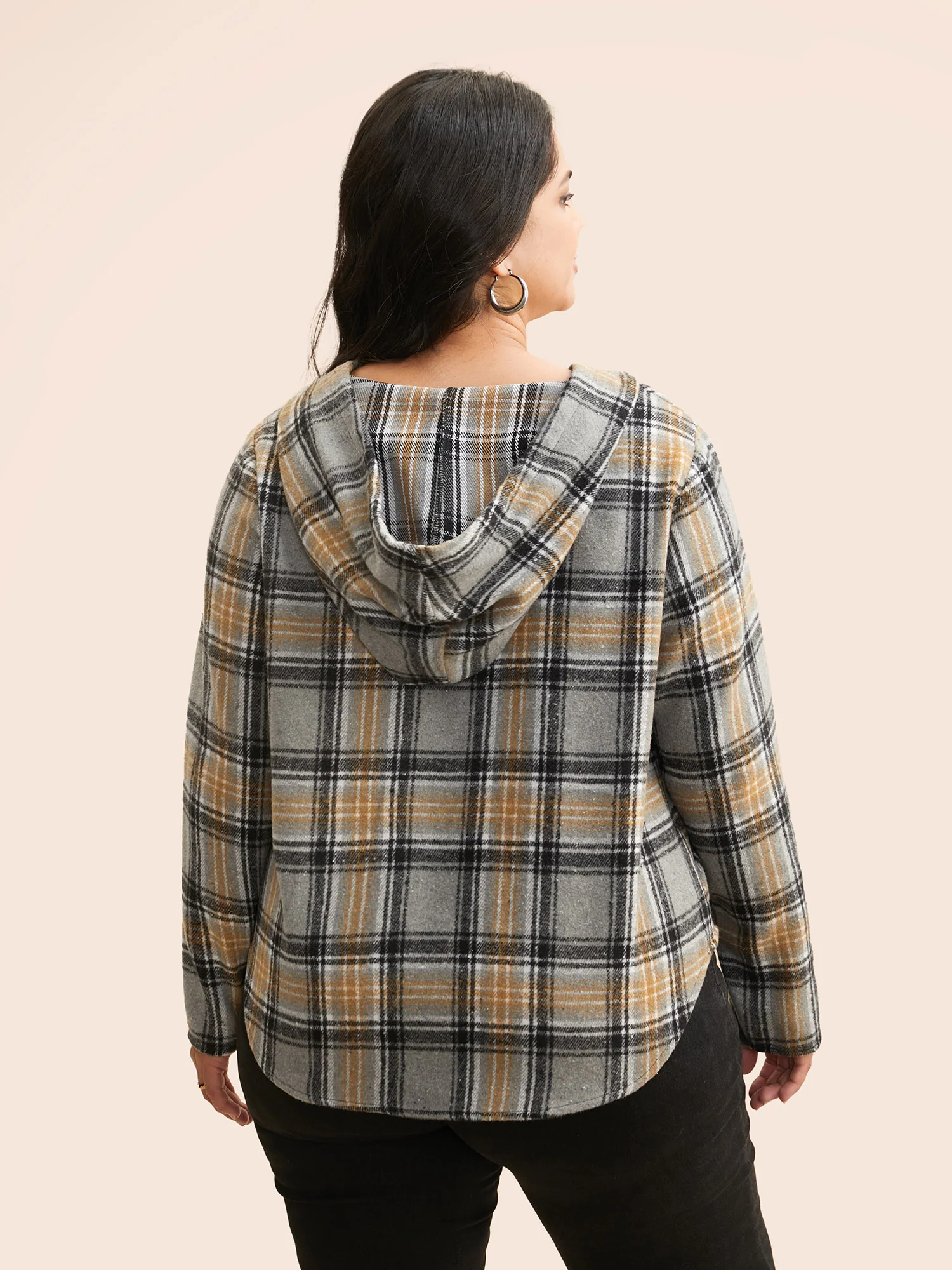 Brushed Fabric Plaid Hooded Sweatshirt - Image 7