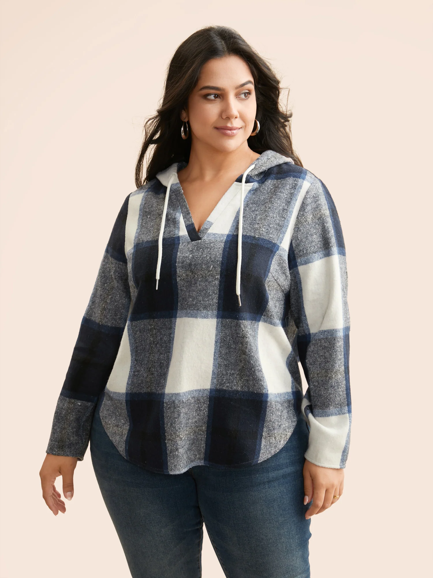 Brushed Fabric Plaid Hooded Sweatshirt - Image 8