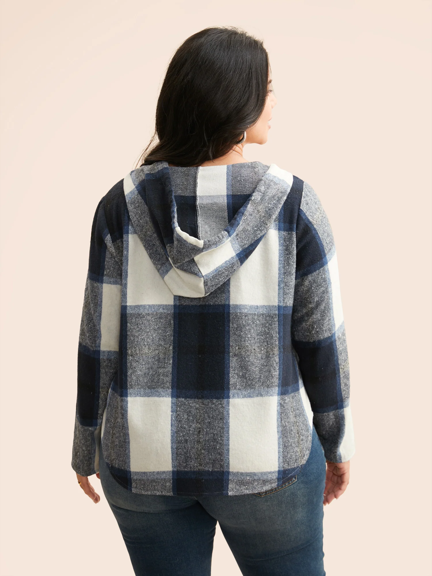 Brushed Fabric Plaid Hooded Sweatshirt - Image 9