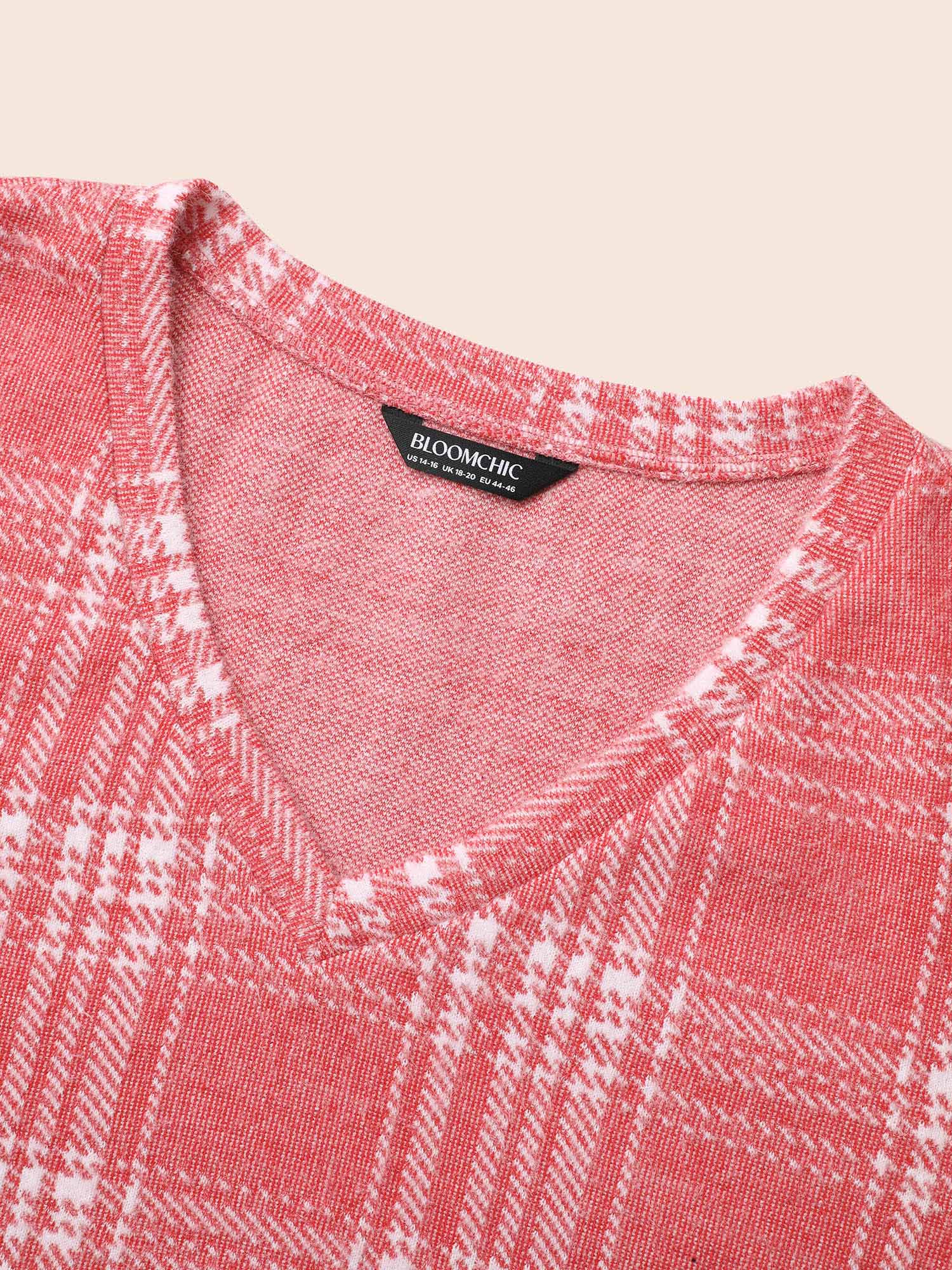 Brushed Plaid V-neck Sweatshirt - Image 11