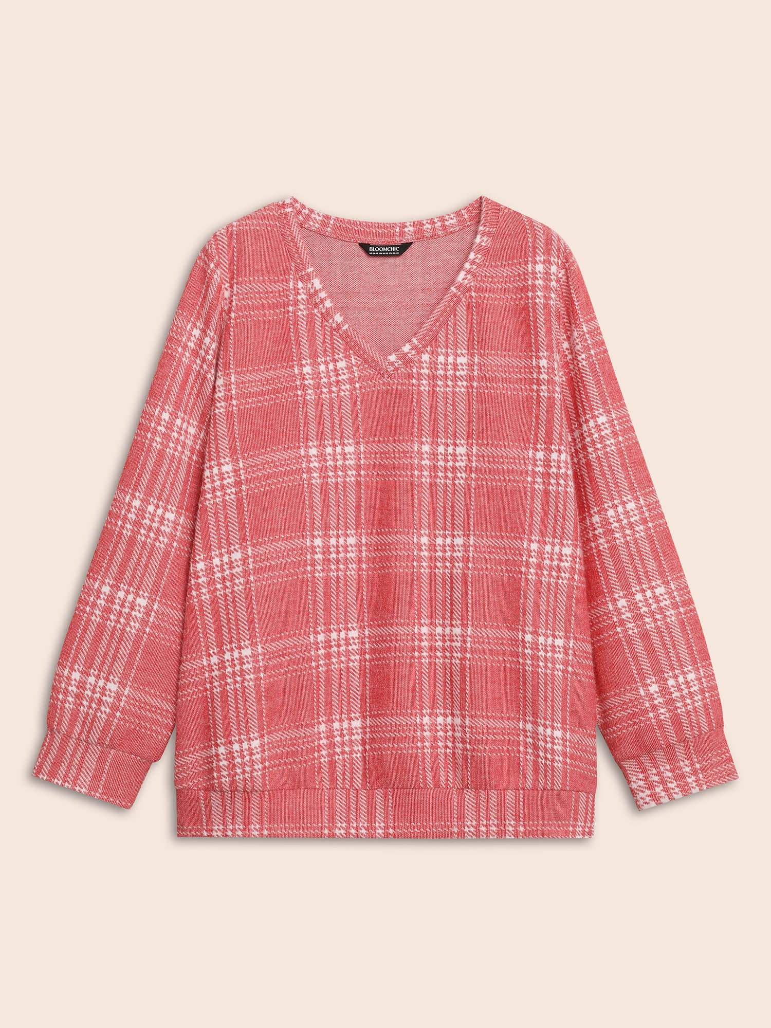 Brushed Plaid V-neck Sweatshirt - Image 13
