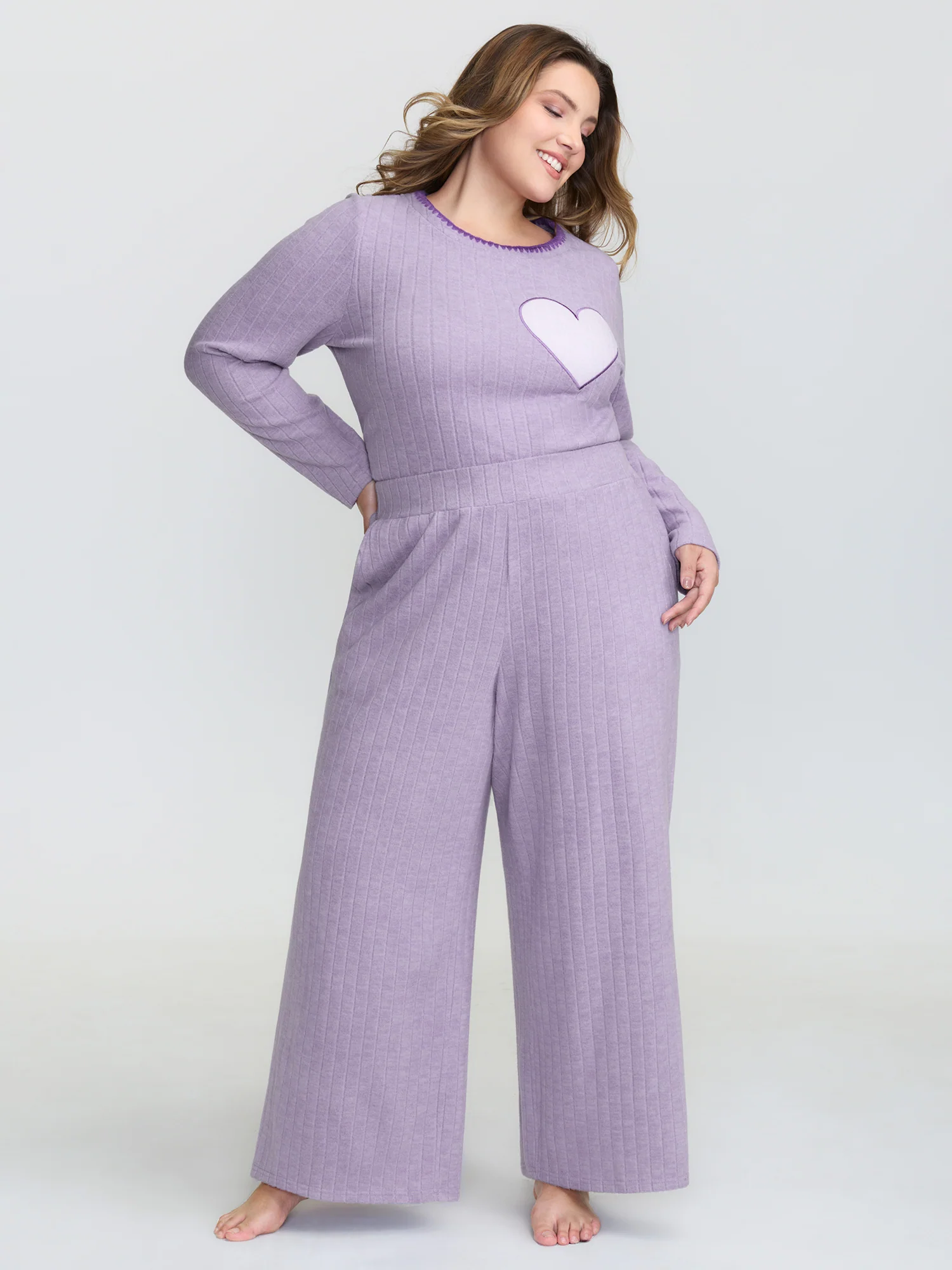 Brushed Ribbed Wide-Leg Lounge Bottoms - Image 2