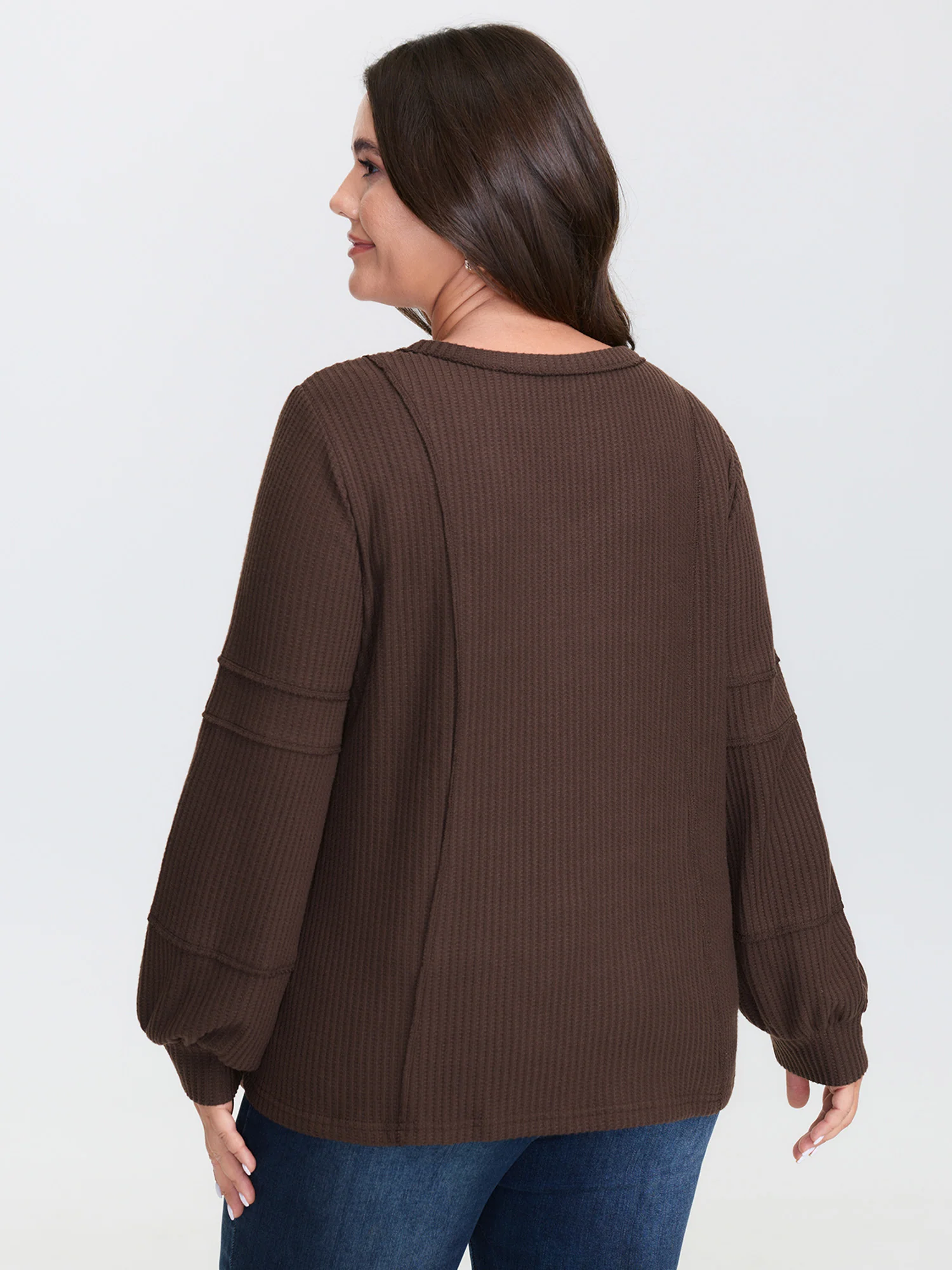 Brushed Waffle Rivet Neckline Sweatshirt - Image 4