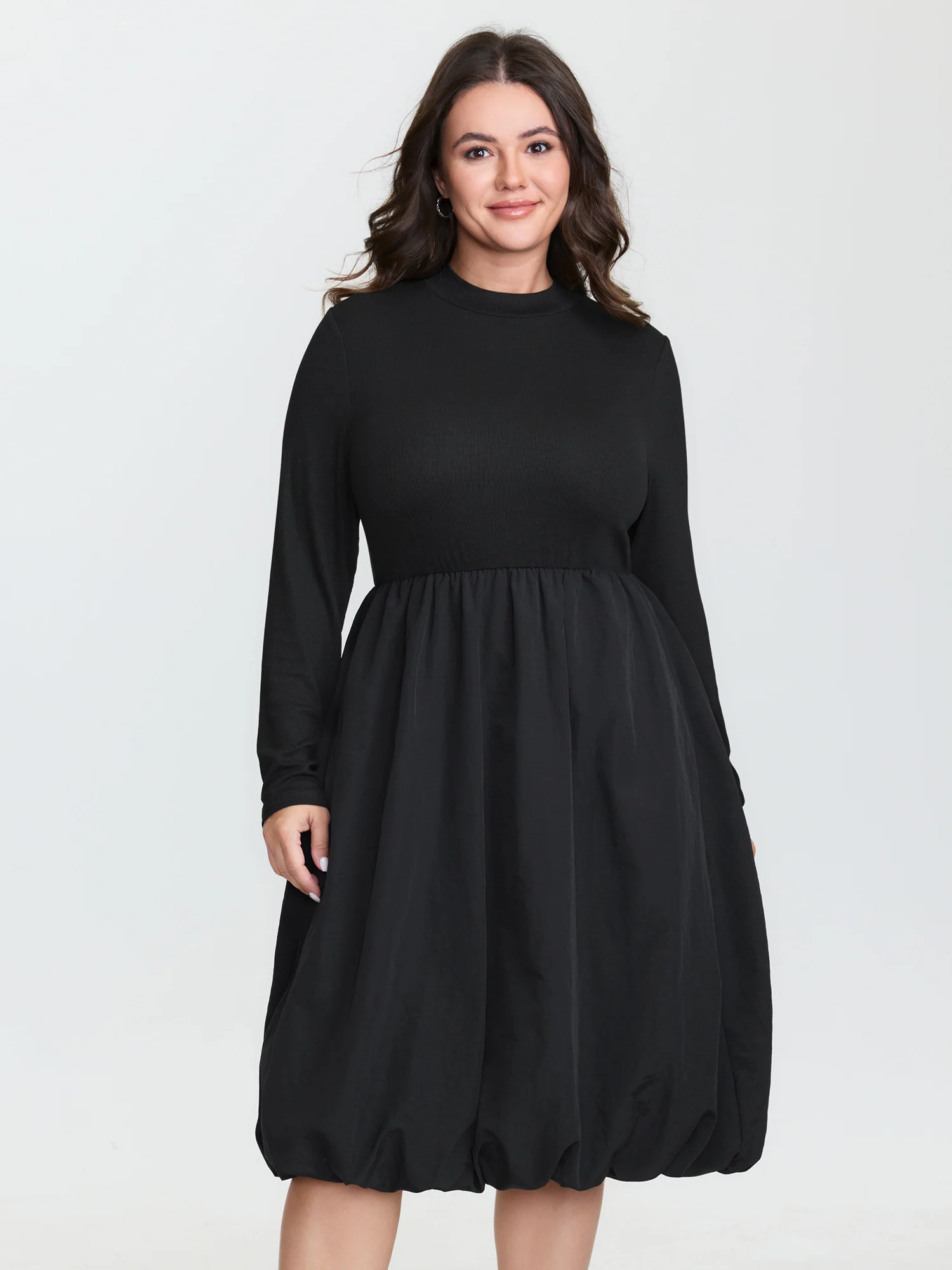 Bubble Hem Skirt Mock Neck Midi Dress - Image 3