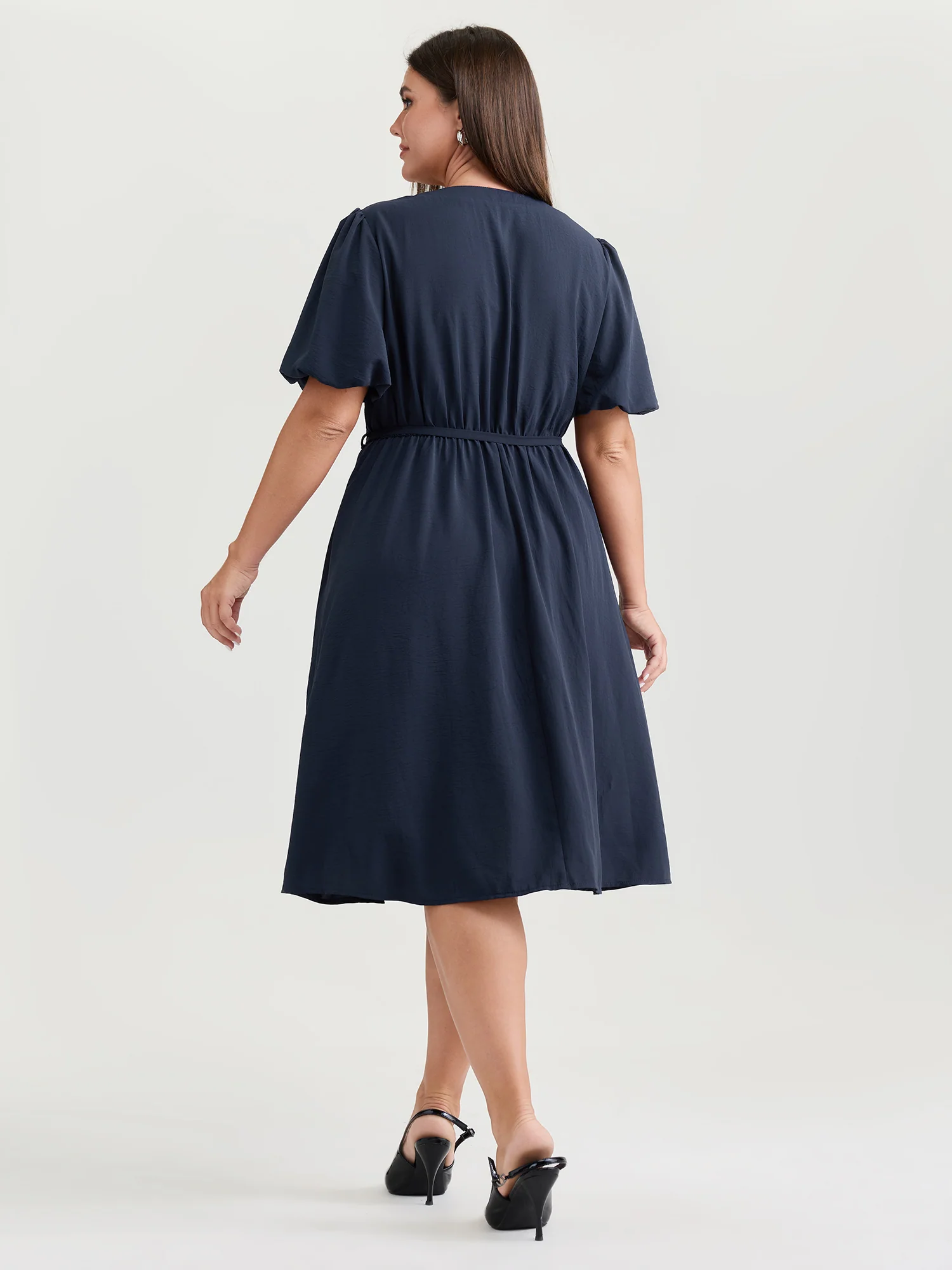 Bubble Sleeve Button Detail Flowy Midi Dress - Image 4