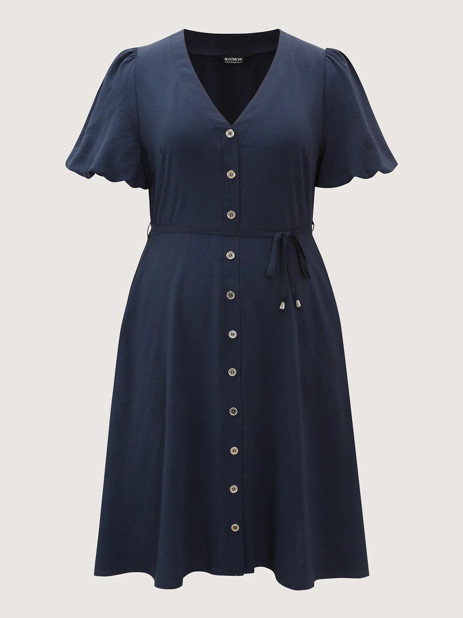 Bubble Sleeve Button Detail Flowy Midi Dress - Image 7