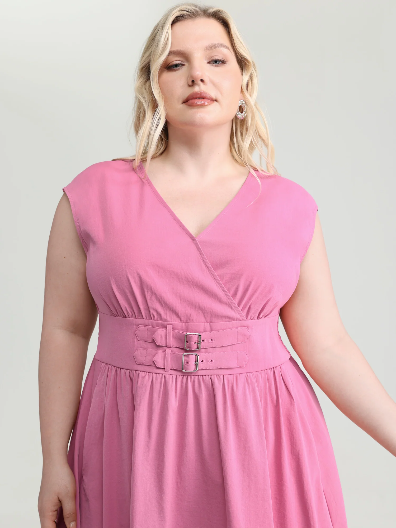 Buckle Detail Plain Midi Dress - Image 2