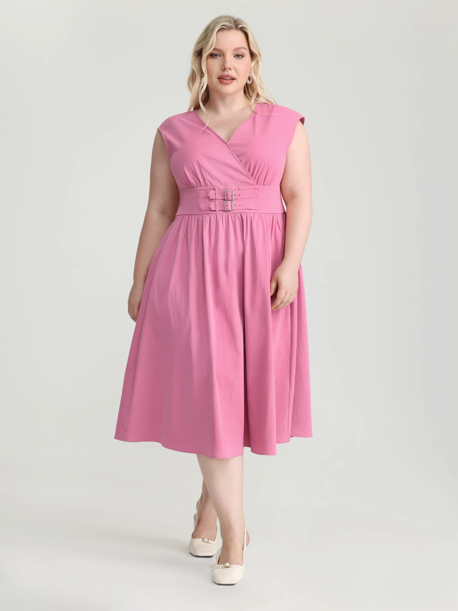 Buckle Detail Plain Midi Dress - Image 3