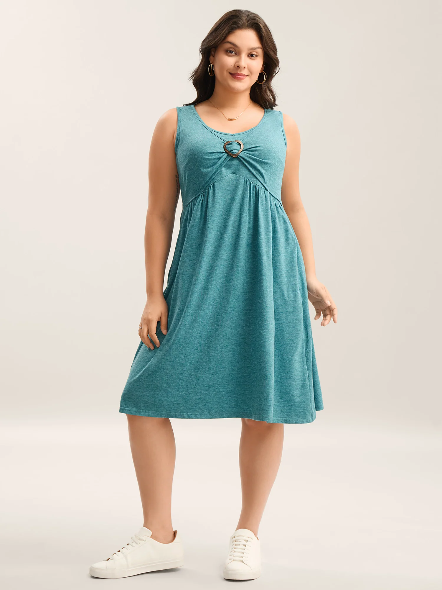 Buckle Detail Ruched Midi Knit Dress - Image 3
