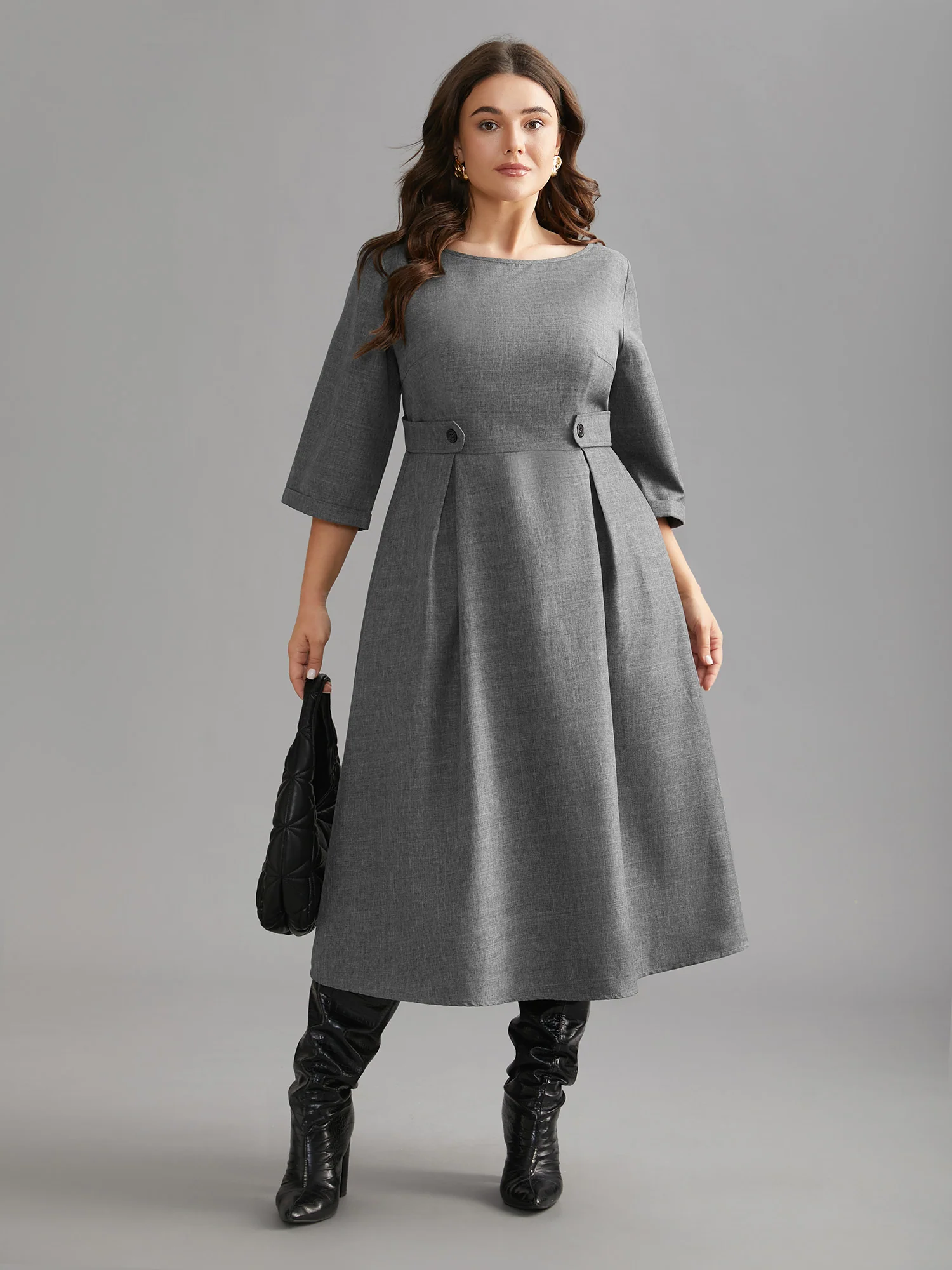 Buckled Waist Loops Pleated Midi Dress - Image 2