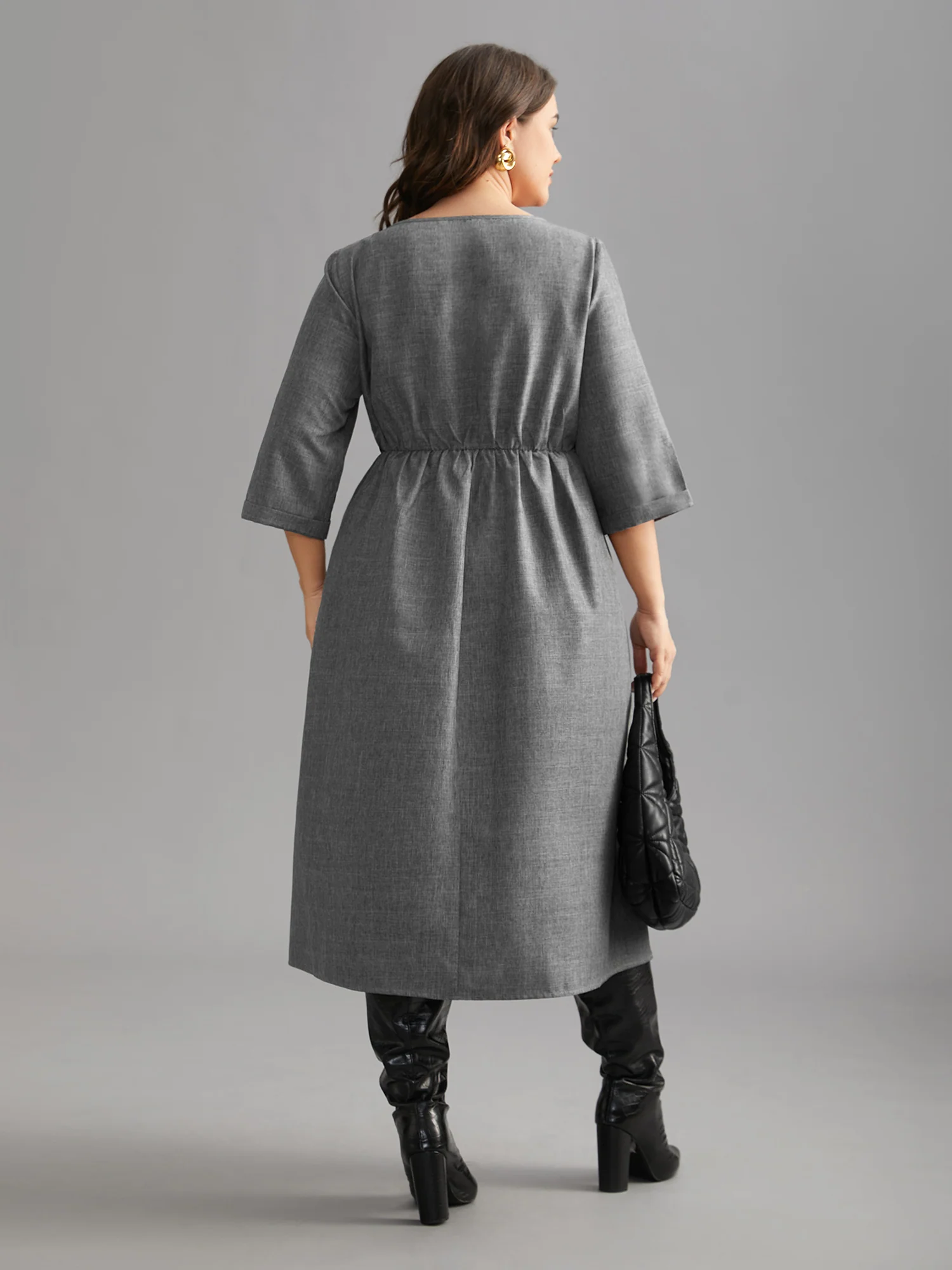 Buckled Waist Loops Pleated Midi Dress - Image 4