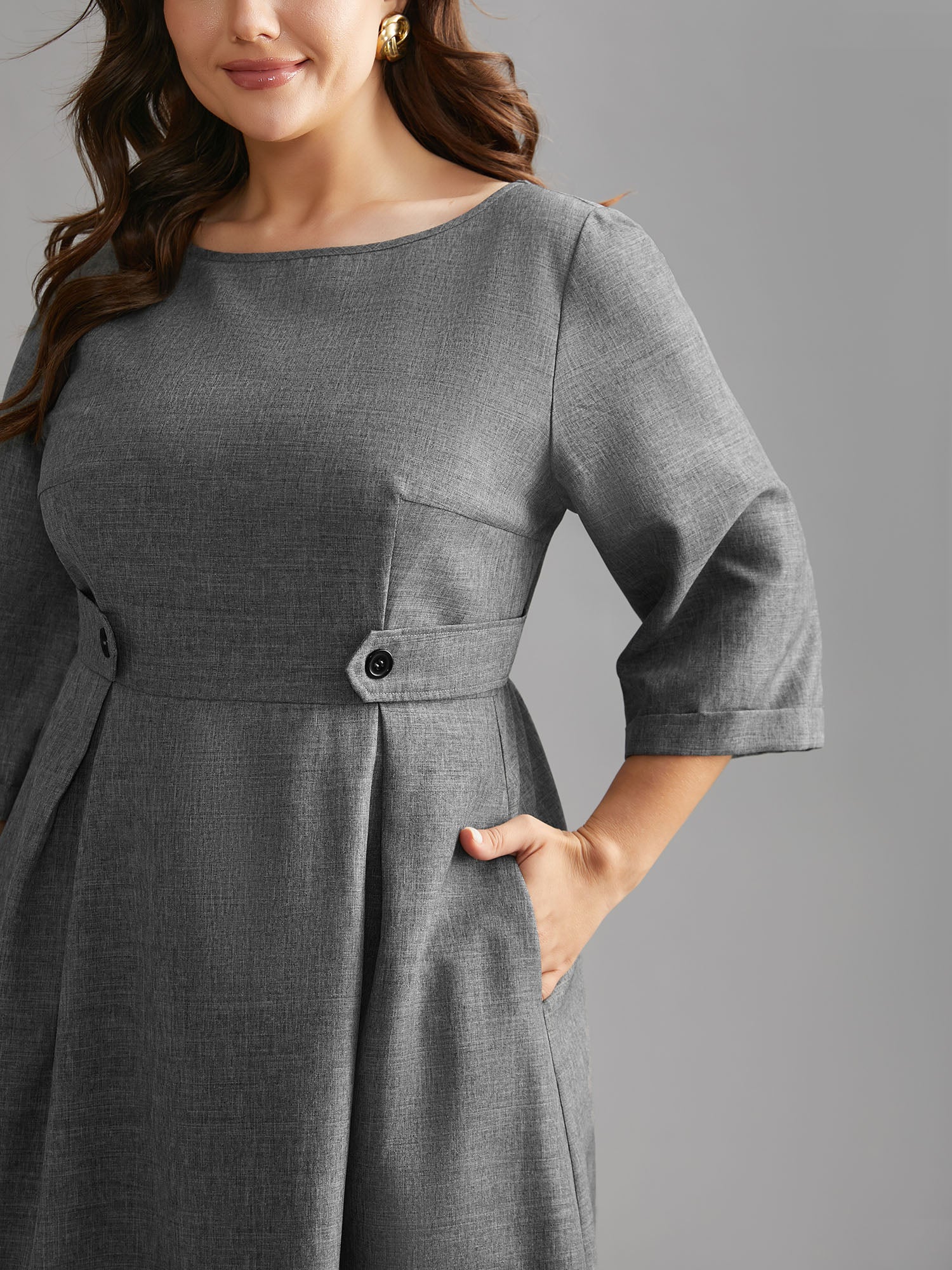 Buckled Waist Loops Pleated Midi Dress - Image 5