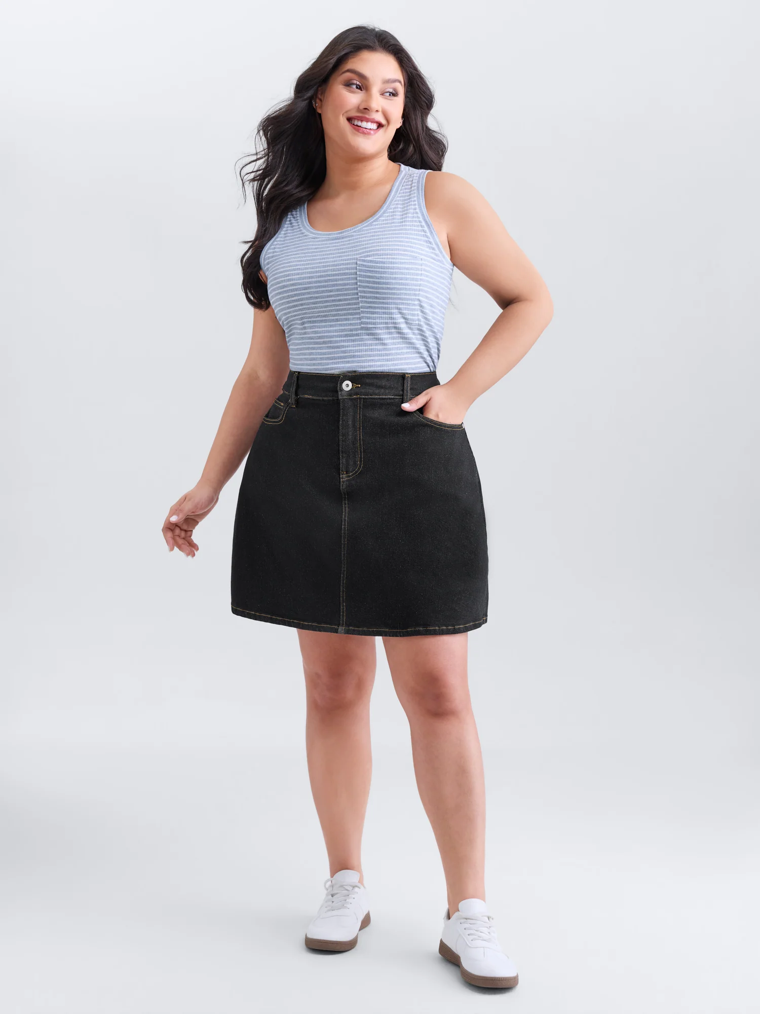 Built-In-Shorts Stretchy Denim Skort - Image 2