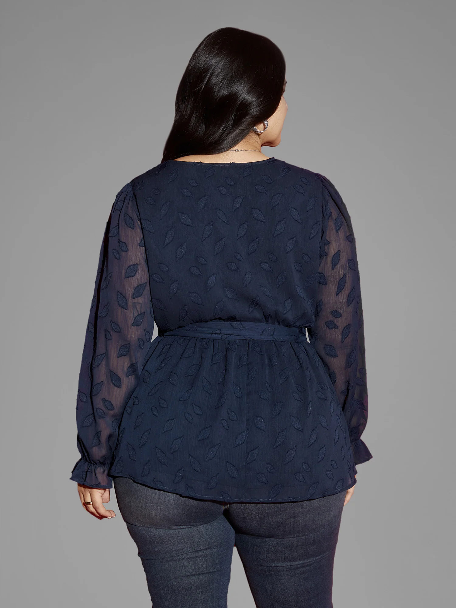 Burn-out Fabric Surplice Neckline Shirt - Image 4