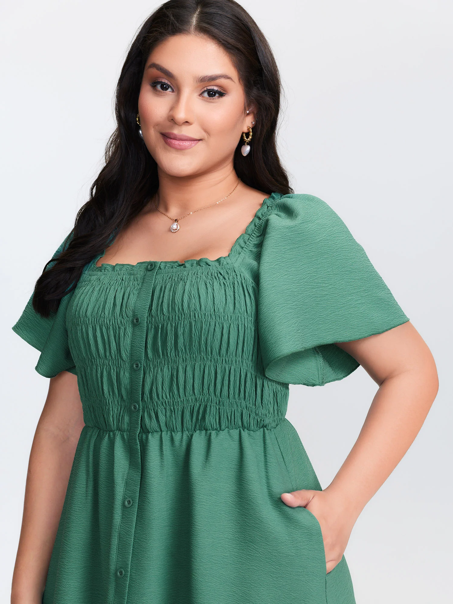 Bust-Friendly Flared Sleeve Midi Dress - Image 2