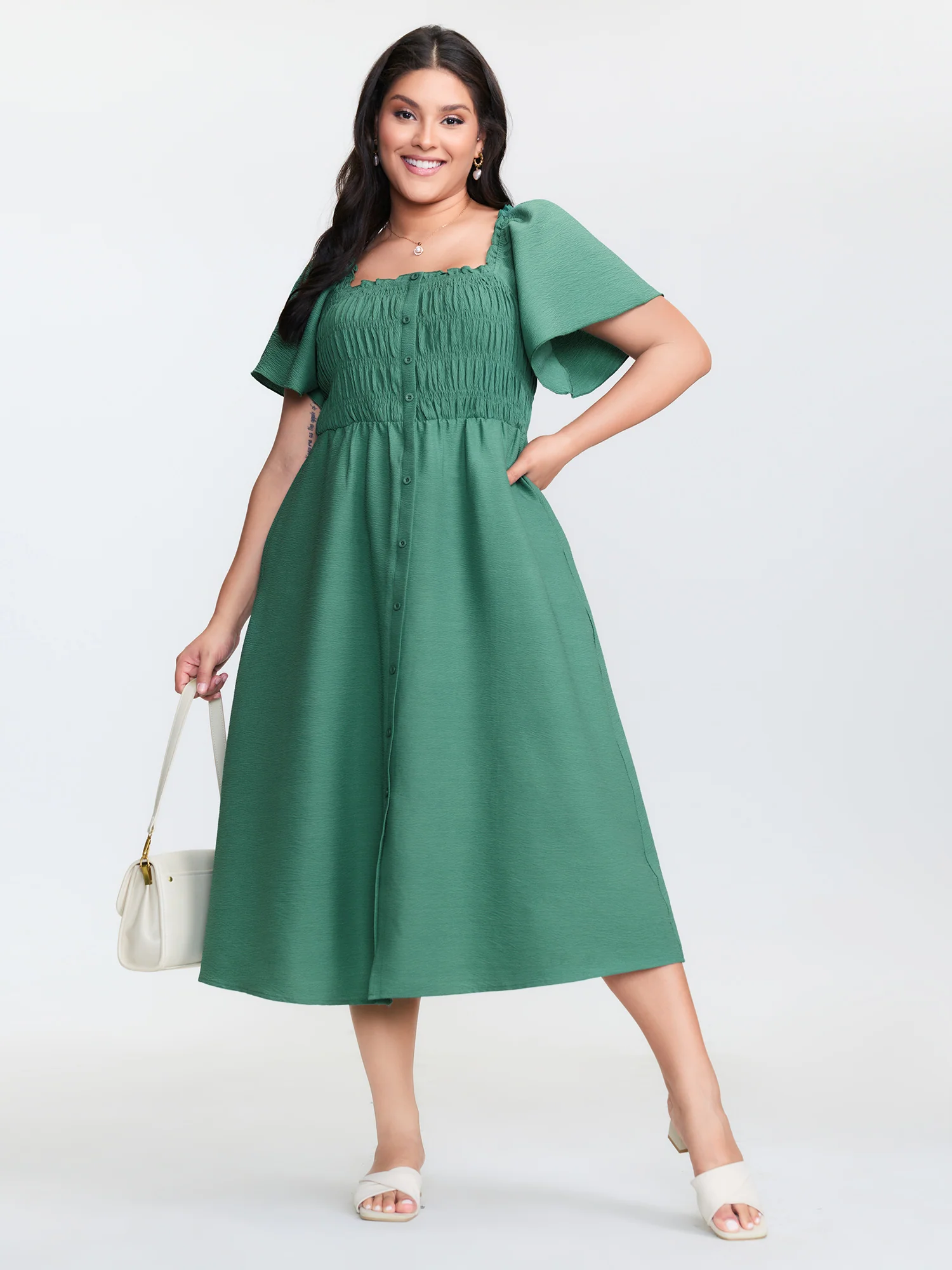 Bust-Friendly Flared Sleeve Midi Dress - Image 3