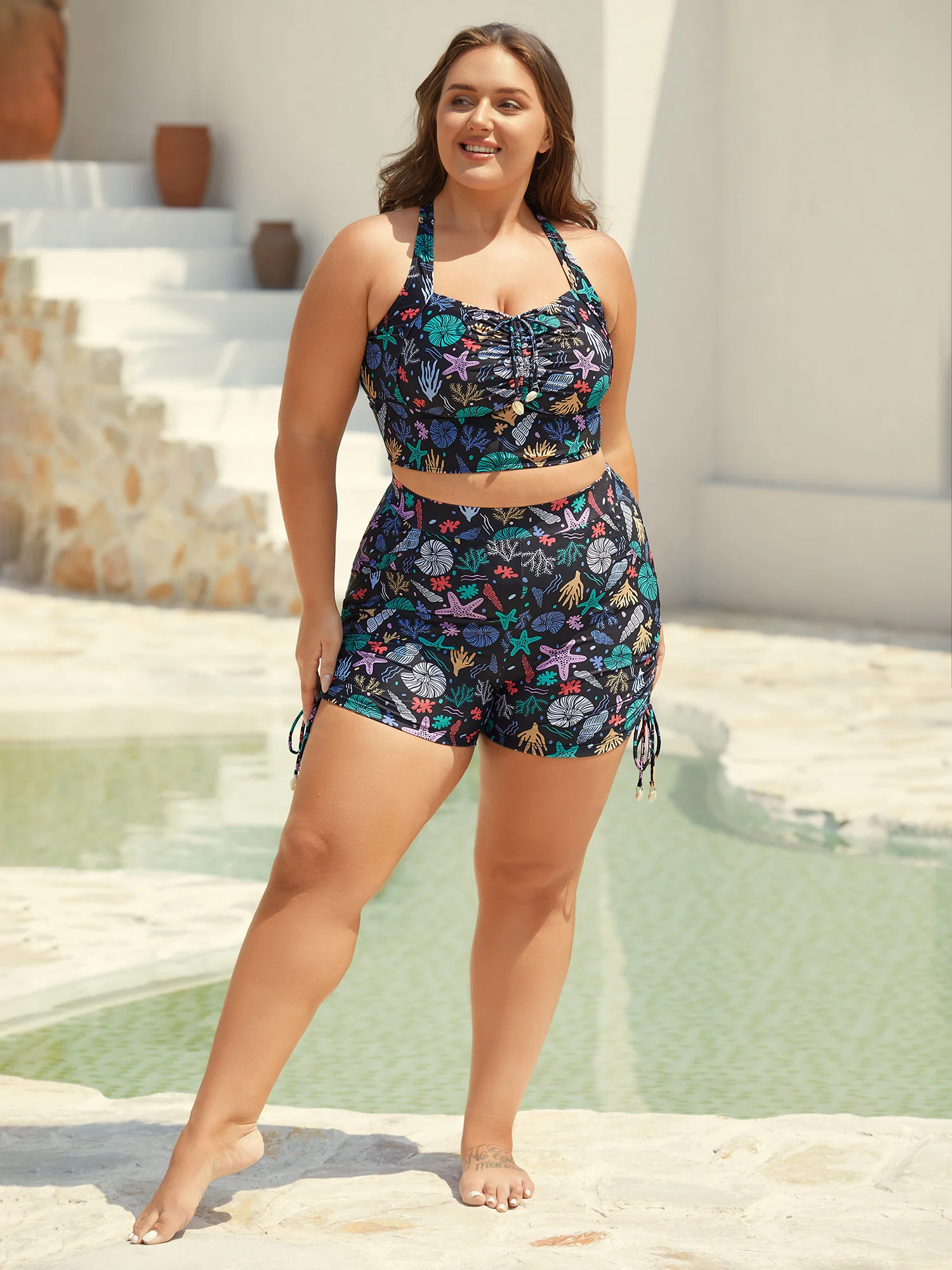 Bust-Friendly Ties Shell Print Swim Top - Image 4