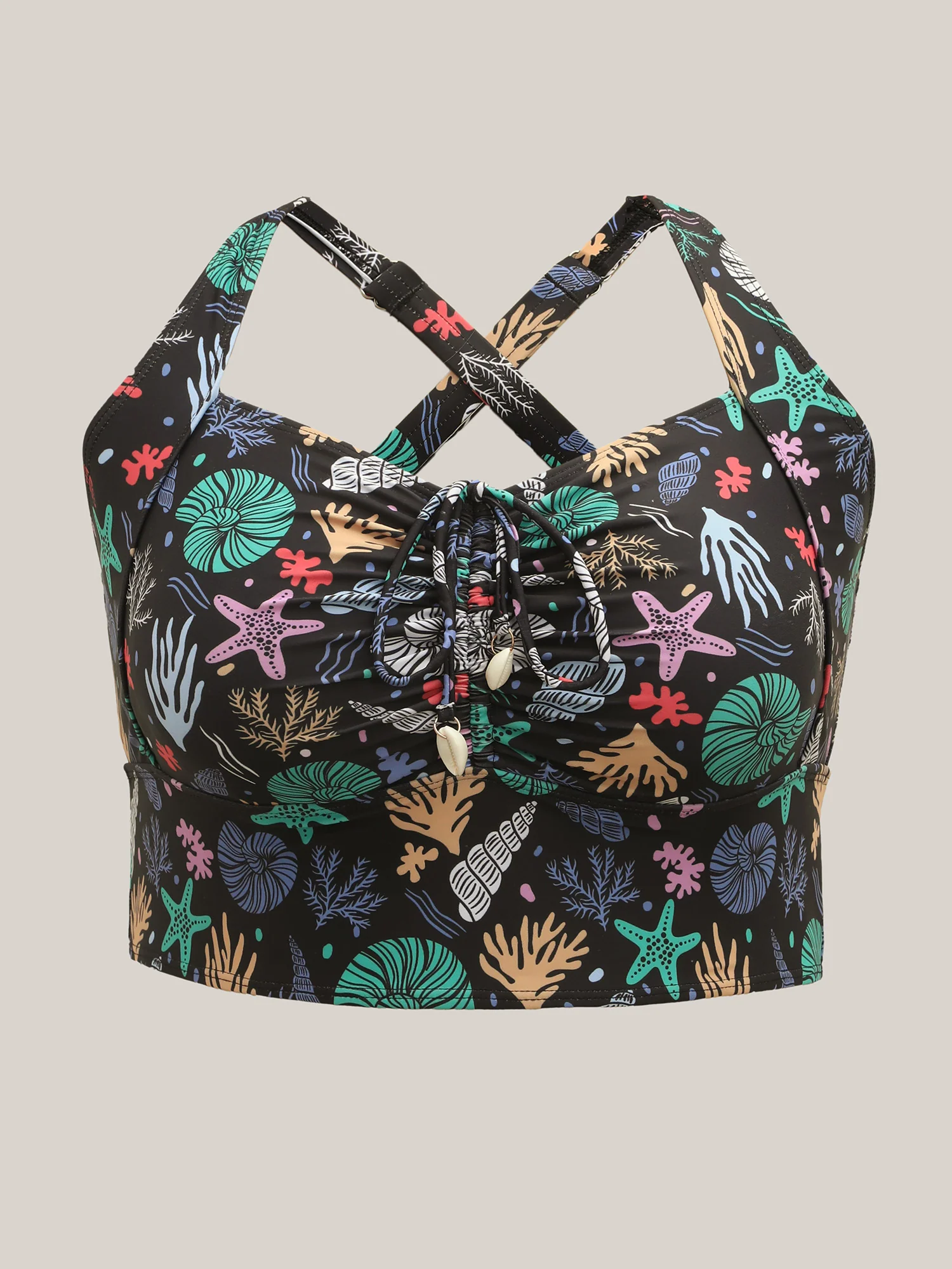 Bust-Friendly Ties Shell Print Swim Top - Image 7