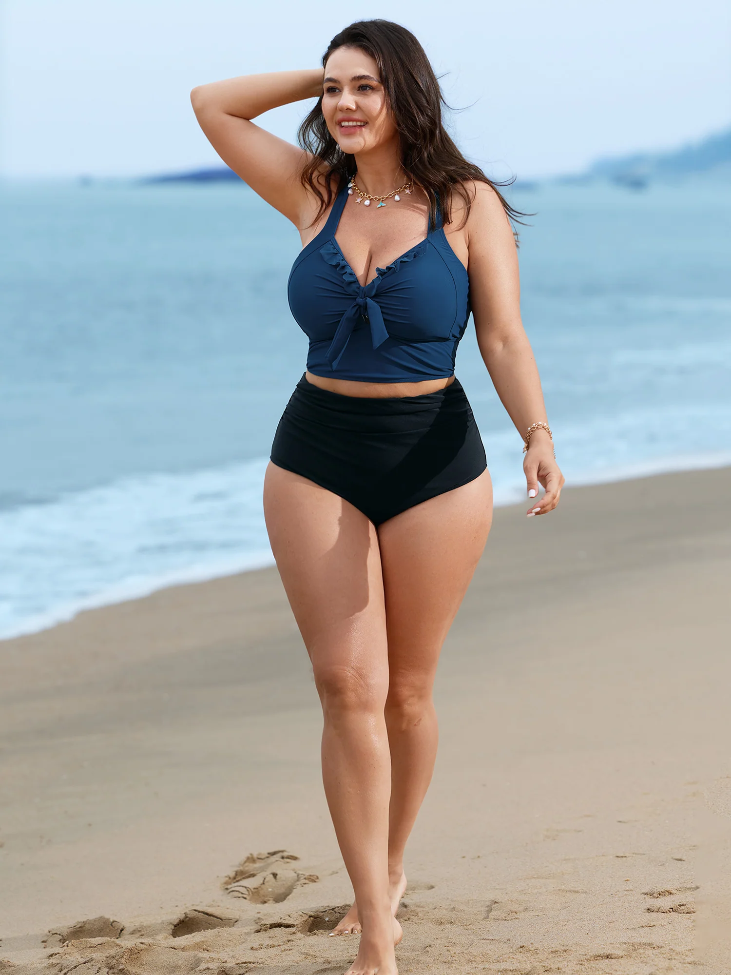 Bust Knot-Tie Ruffle Trim Supportive Bikini Top - Image 9