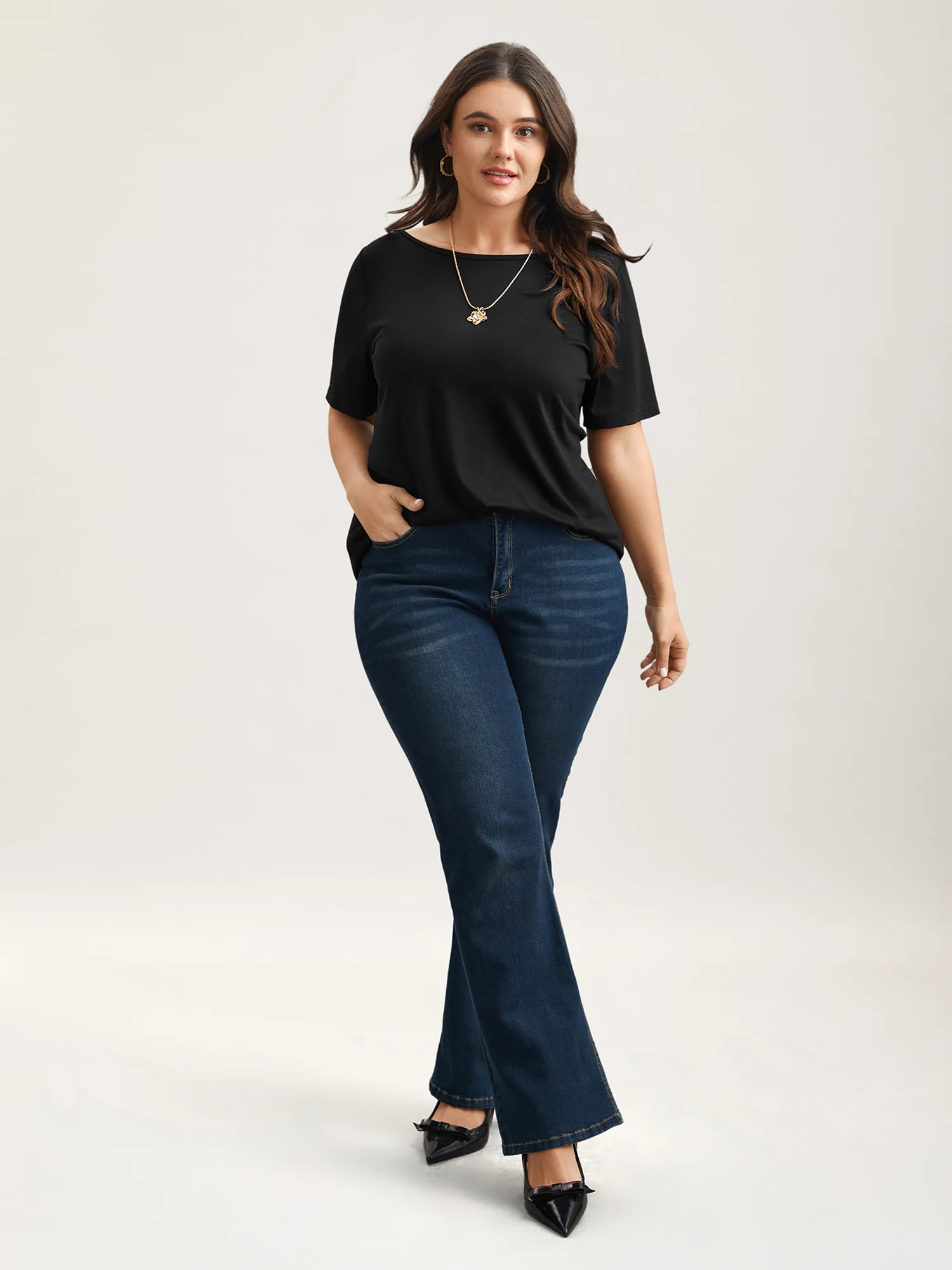 Butterfly Back Stretchy Round Neck T-Shirt - Image 4