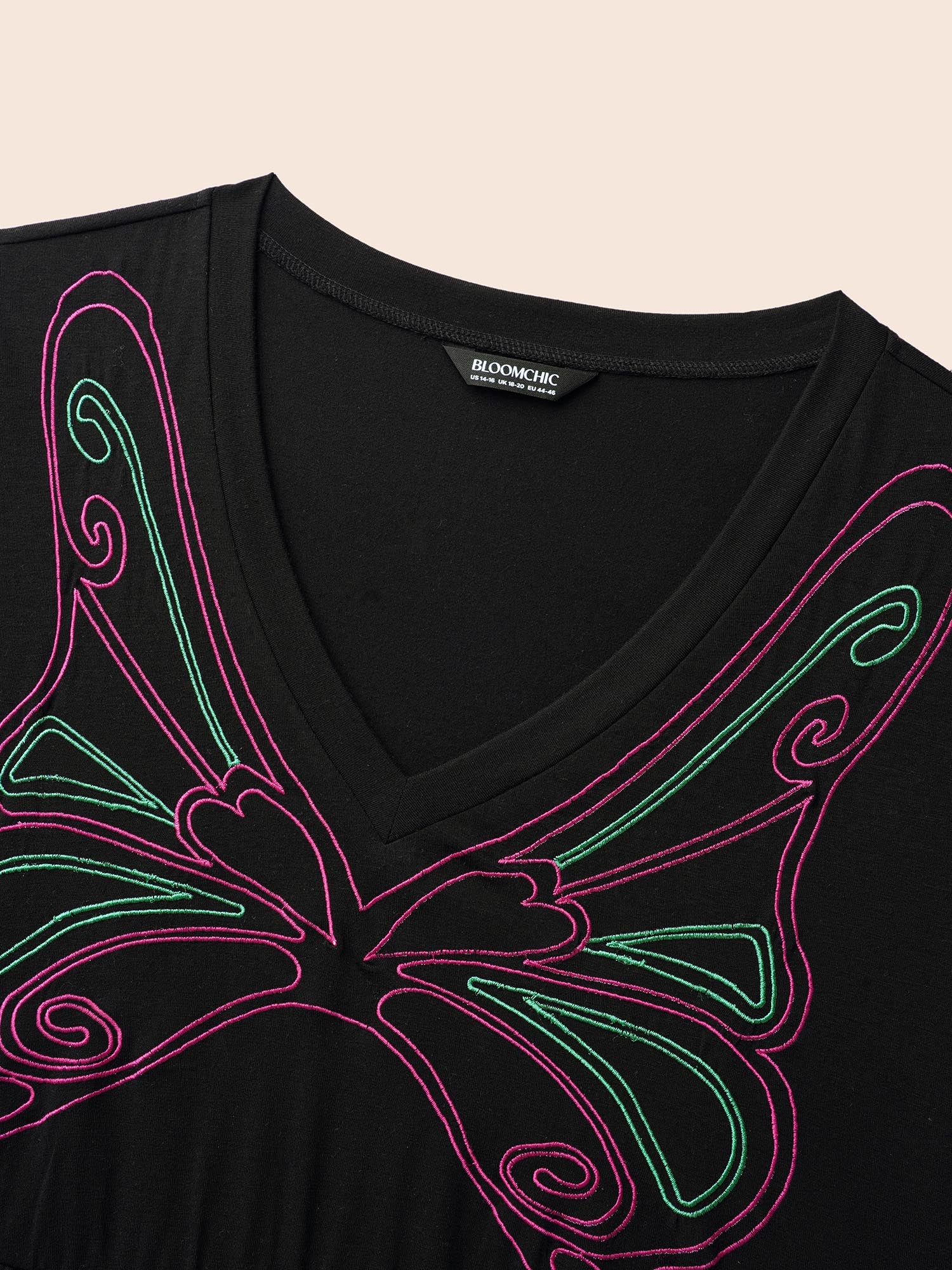 Butterfly Embroidered V Neck Midi Dress - Image 5